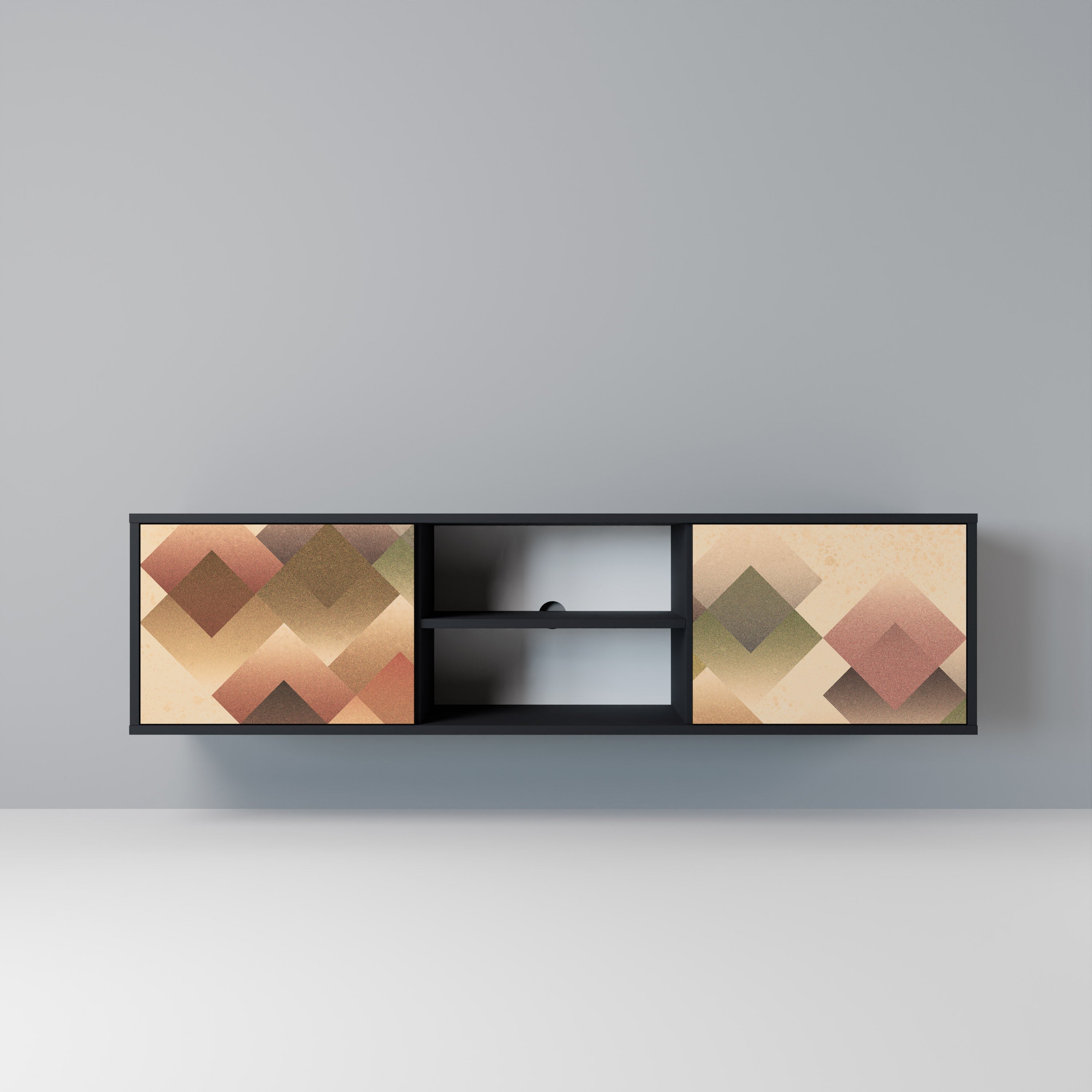 Mueble de TV GEOMETRIC FUSION de 2 puertas con acabado negro