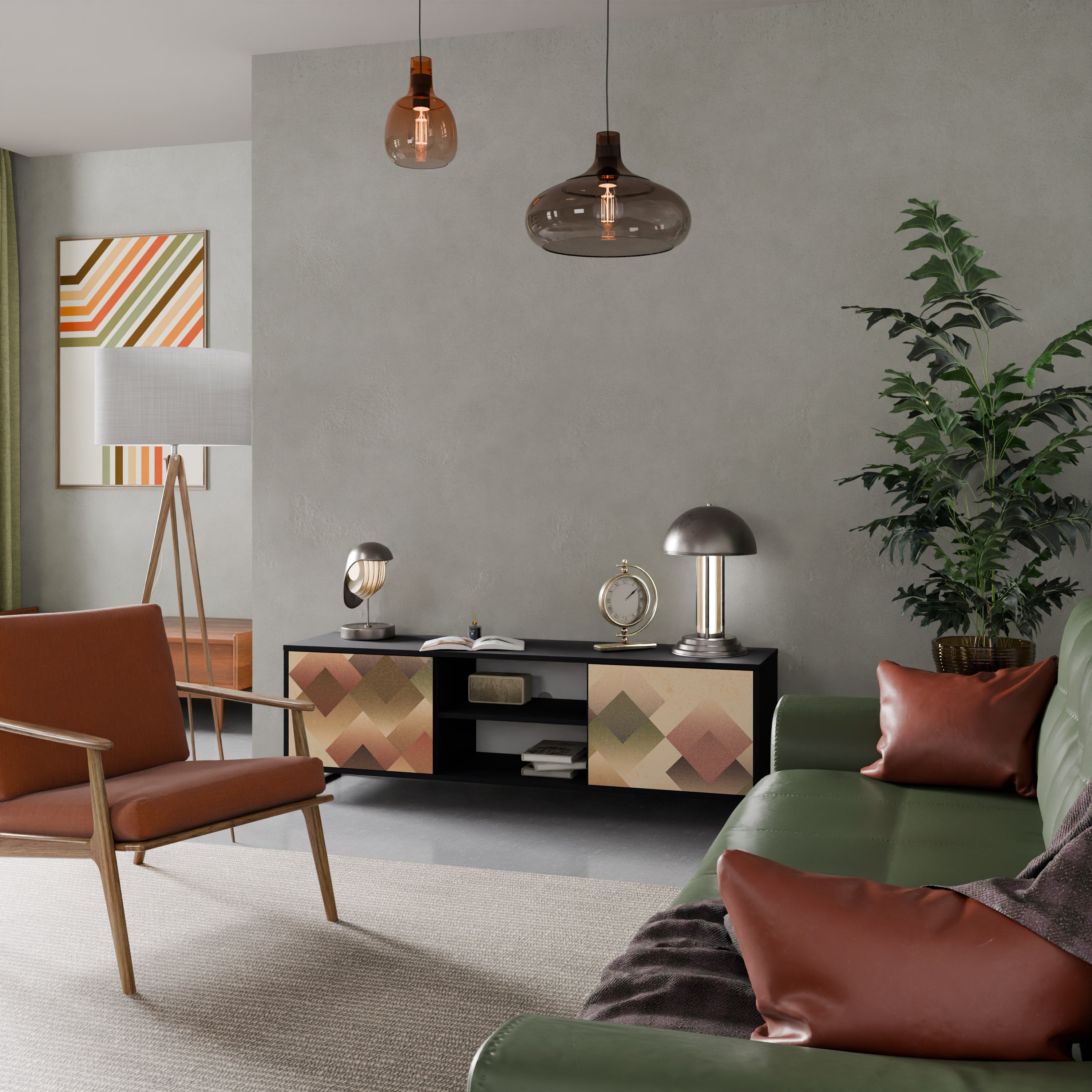 Mueble de TV GEOMETRIC FUSION de 2 puertas con acabado negro