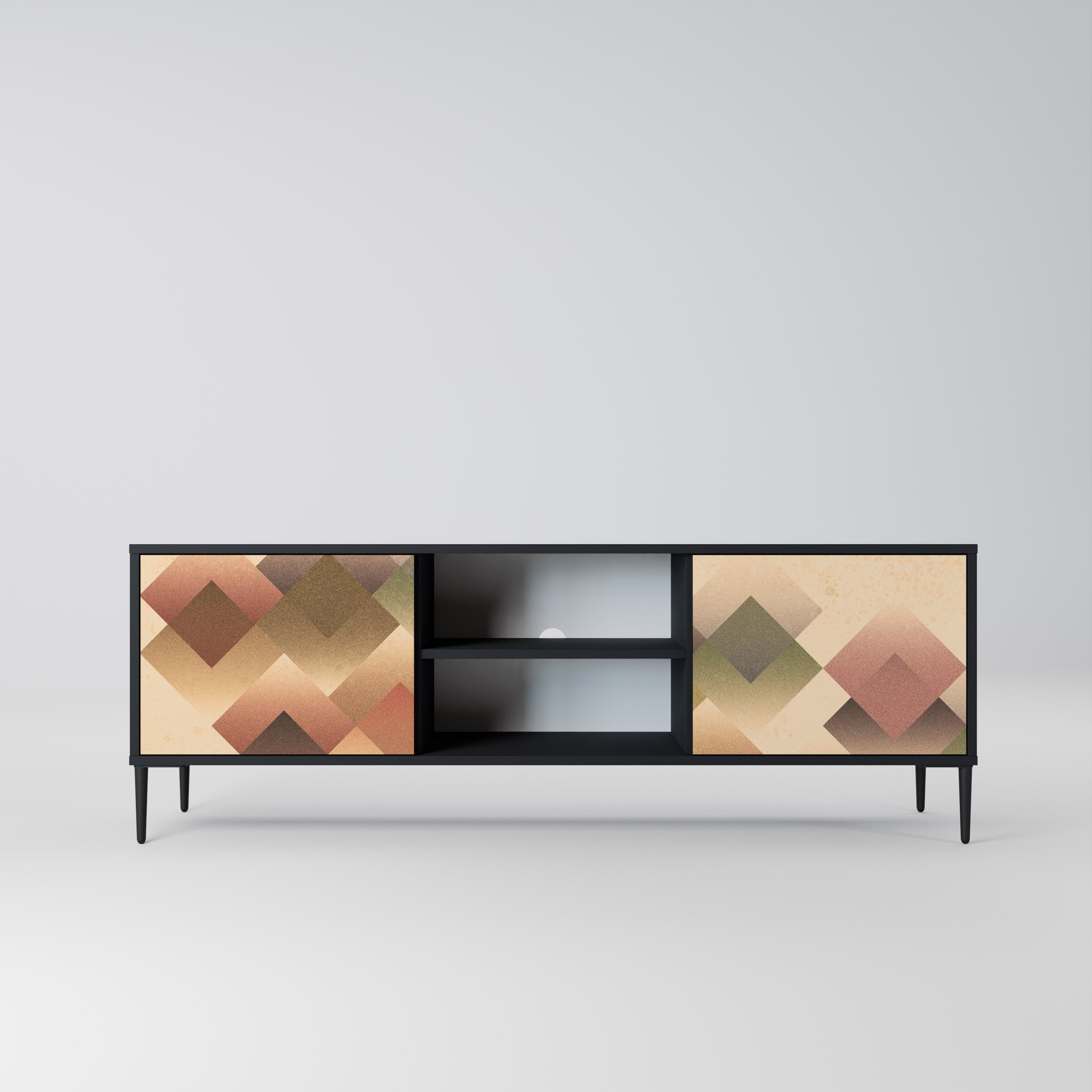 Mueble de TV GEOMETRIC FUSION de 2 puertas con acabado negro
