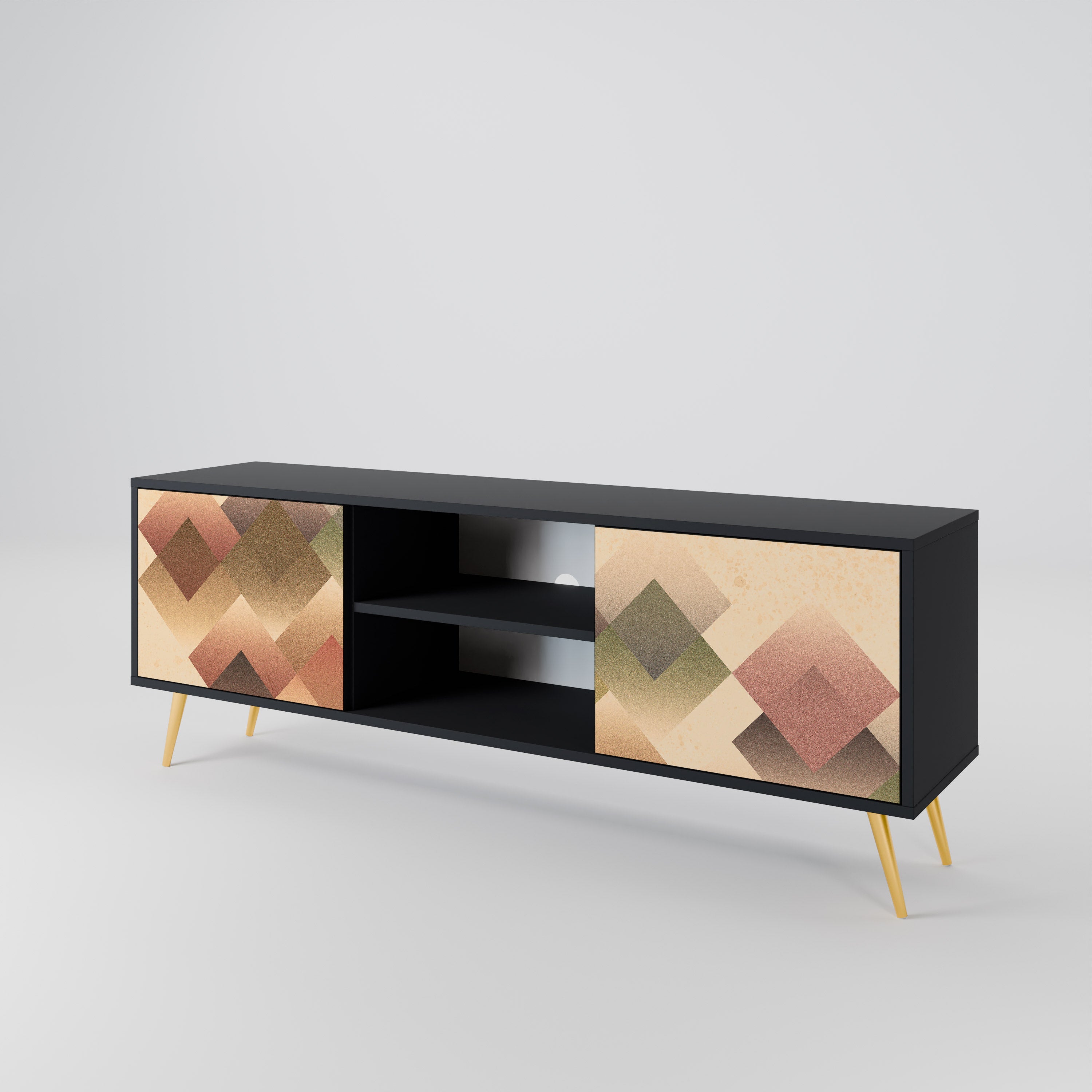Mueble de TV GEOMETRIC FUSION de 2 puertas con acabado negro