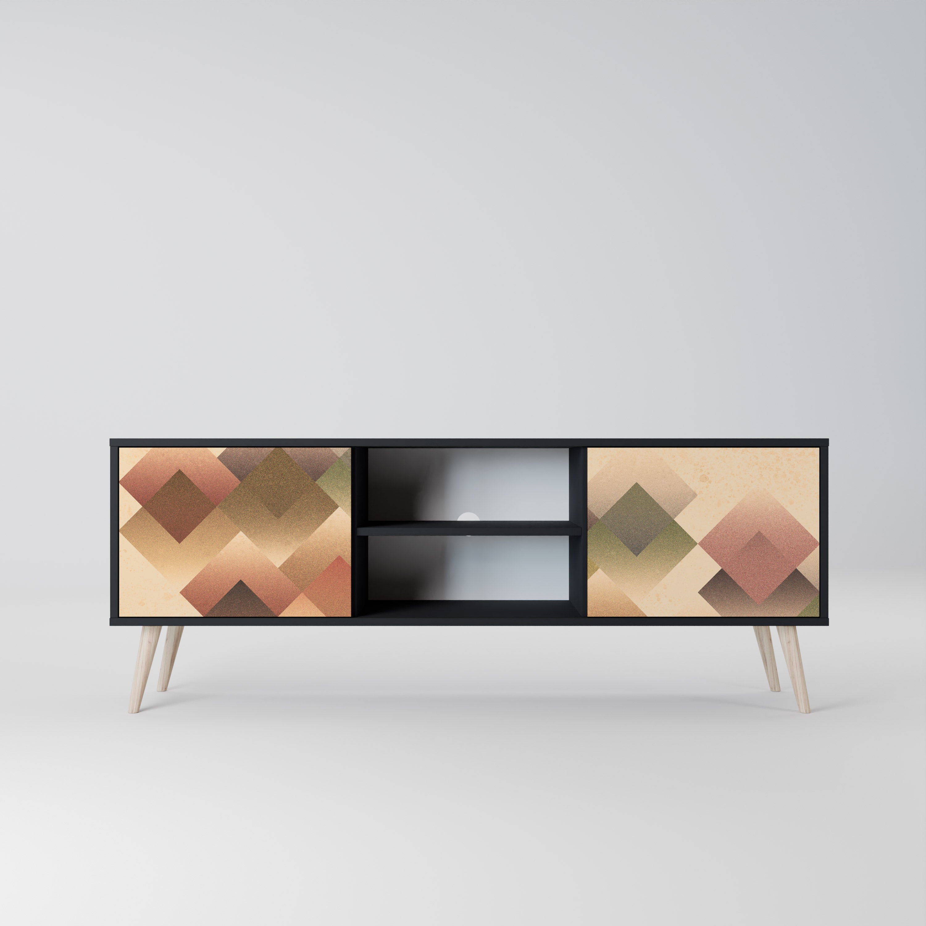 Mueble de TV GEOMETRIC FUSION de 2 puertas con acabado negro