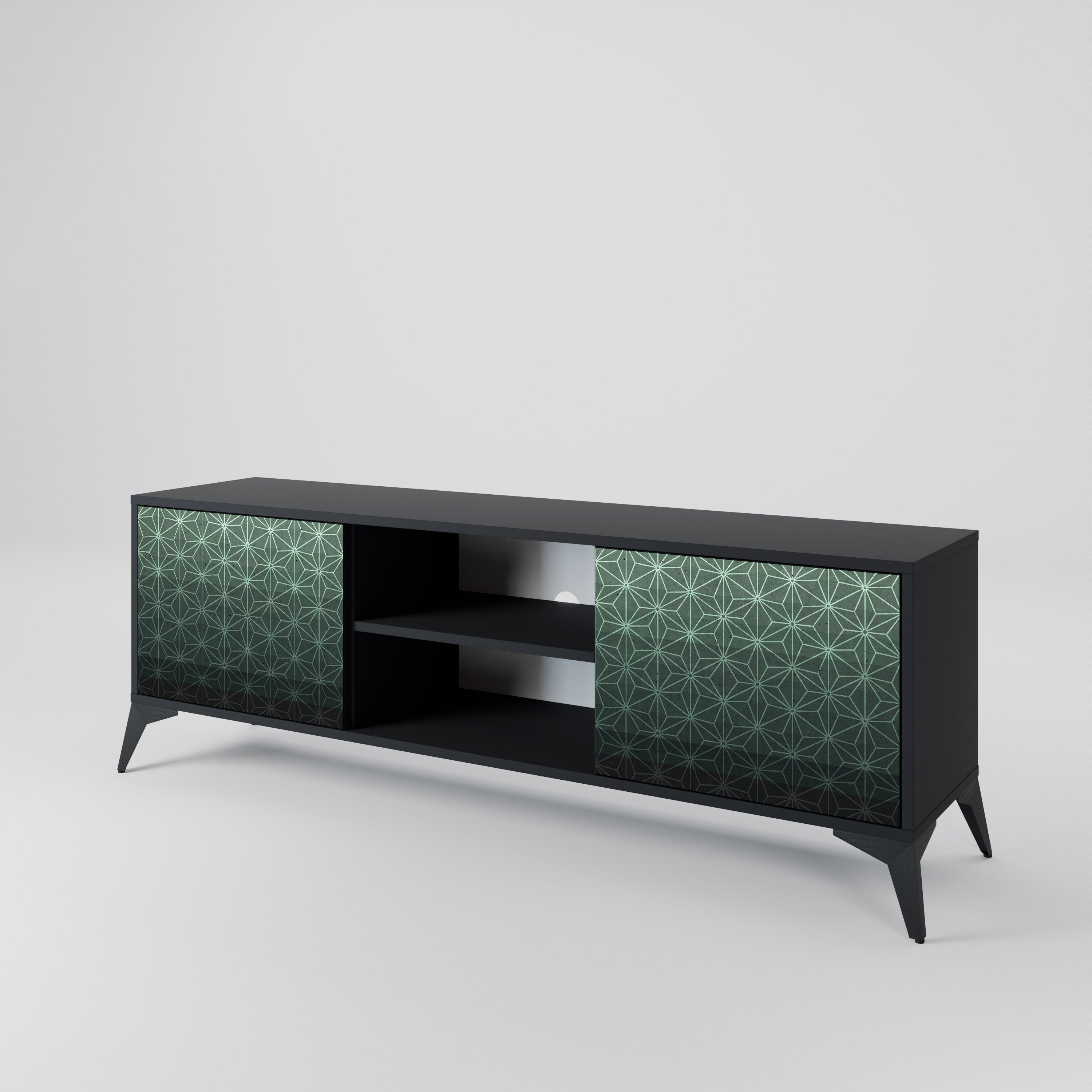 Mueble de TV de 2 puertas ORNAMENTAL GLIMMER con acabado negro