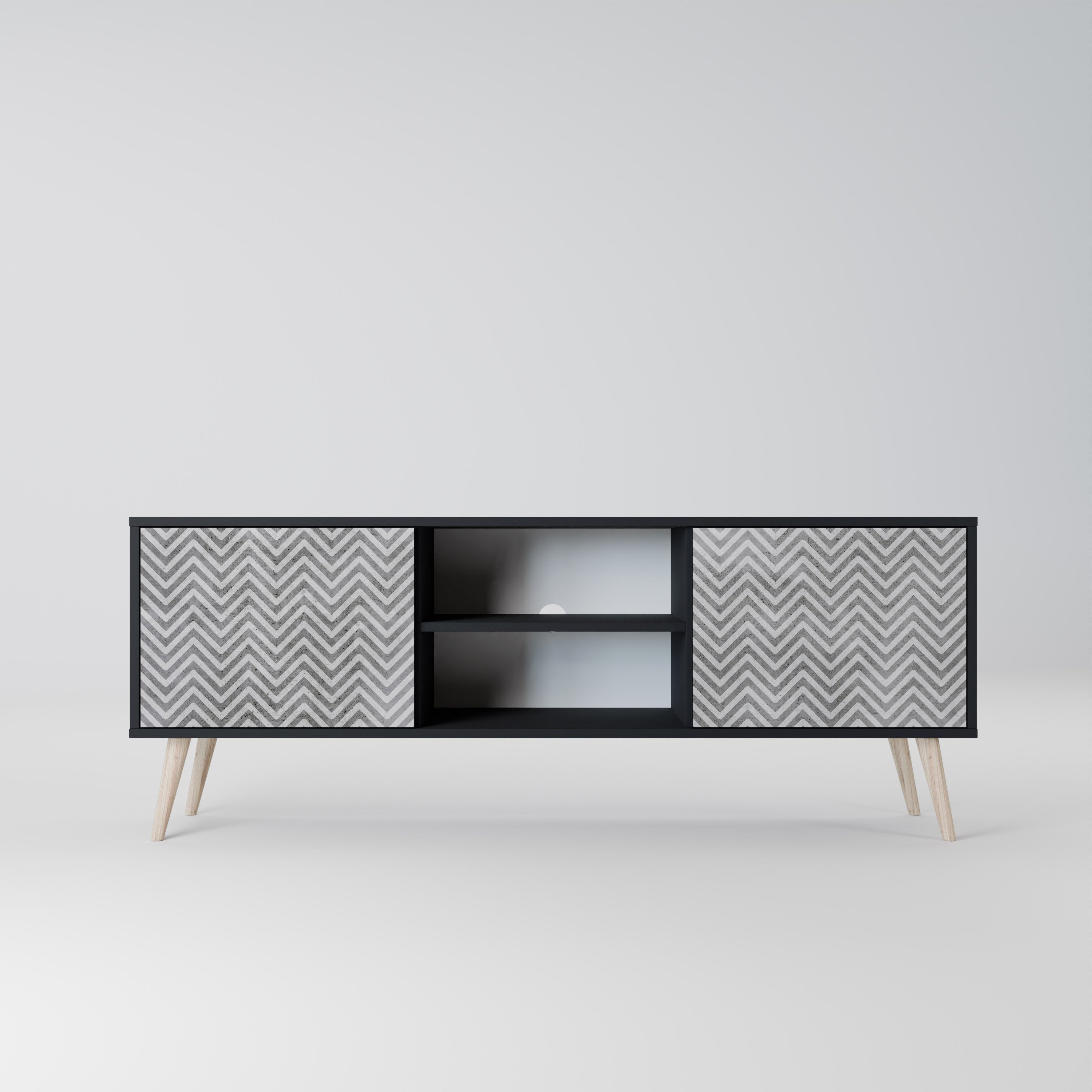 Mueble de TV CONCRETE ZIG ZAG de 2 puertas con acabado negro