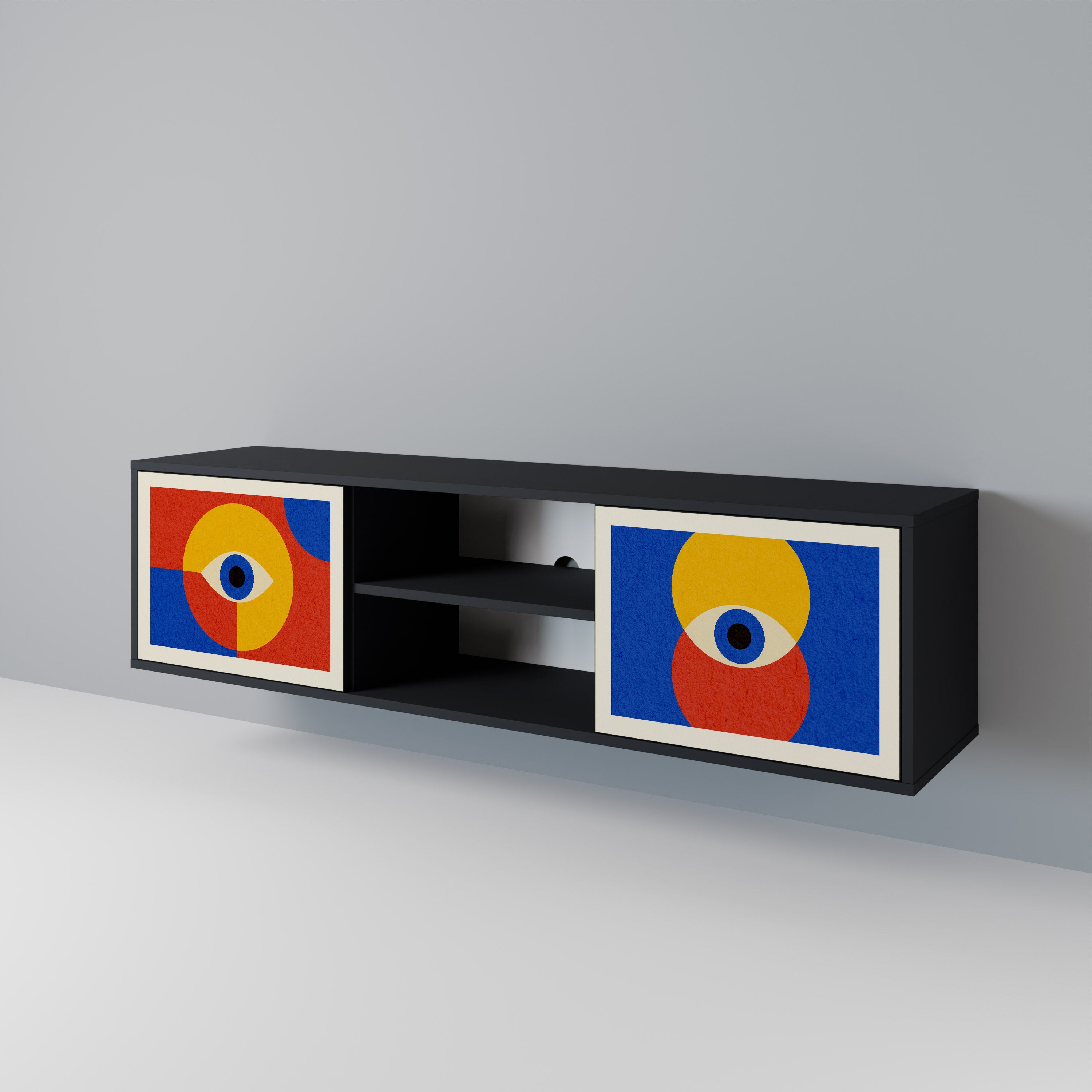 Mueble de TV de 2 puertas GEOMETRIC EYES en acabado negro