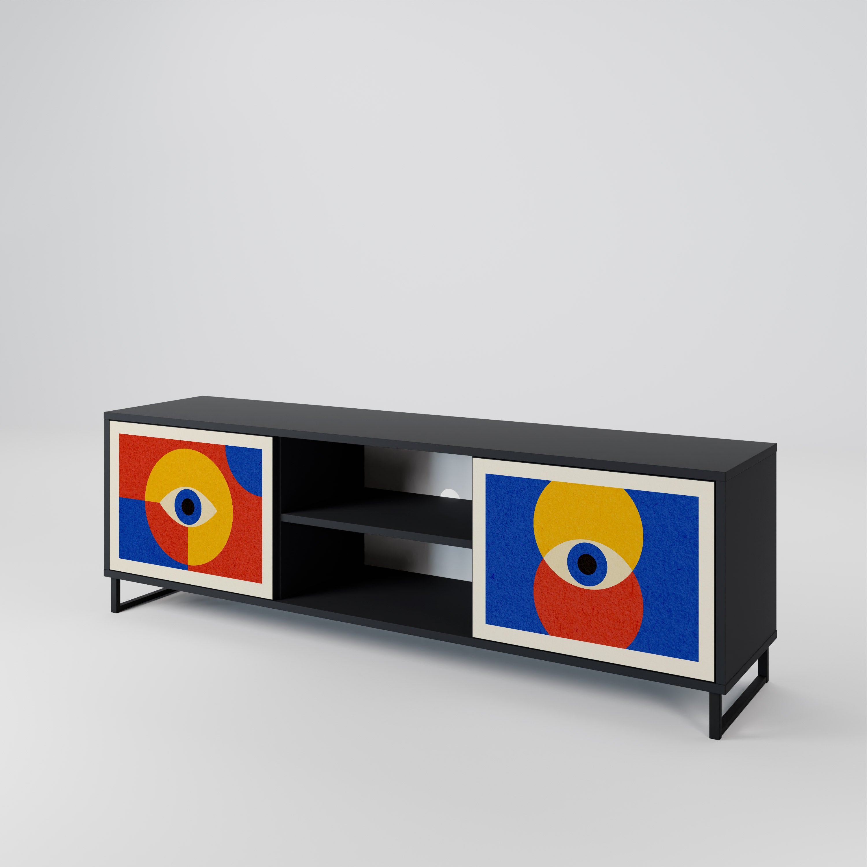 Mueble de TV de 2 puertas GEOMETRIC EYES en acabado negro