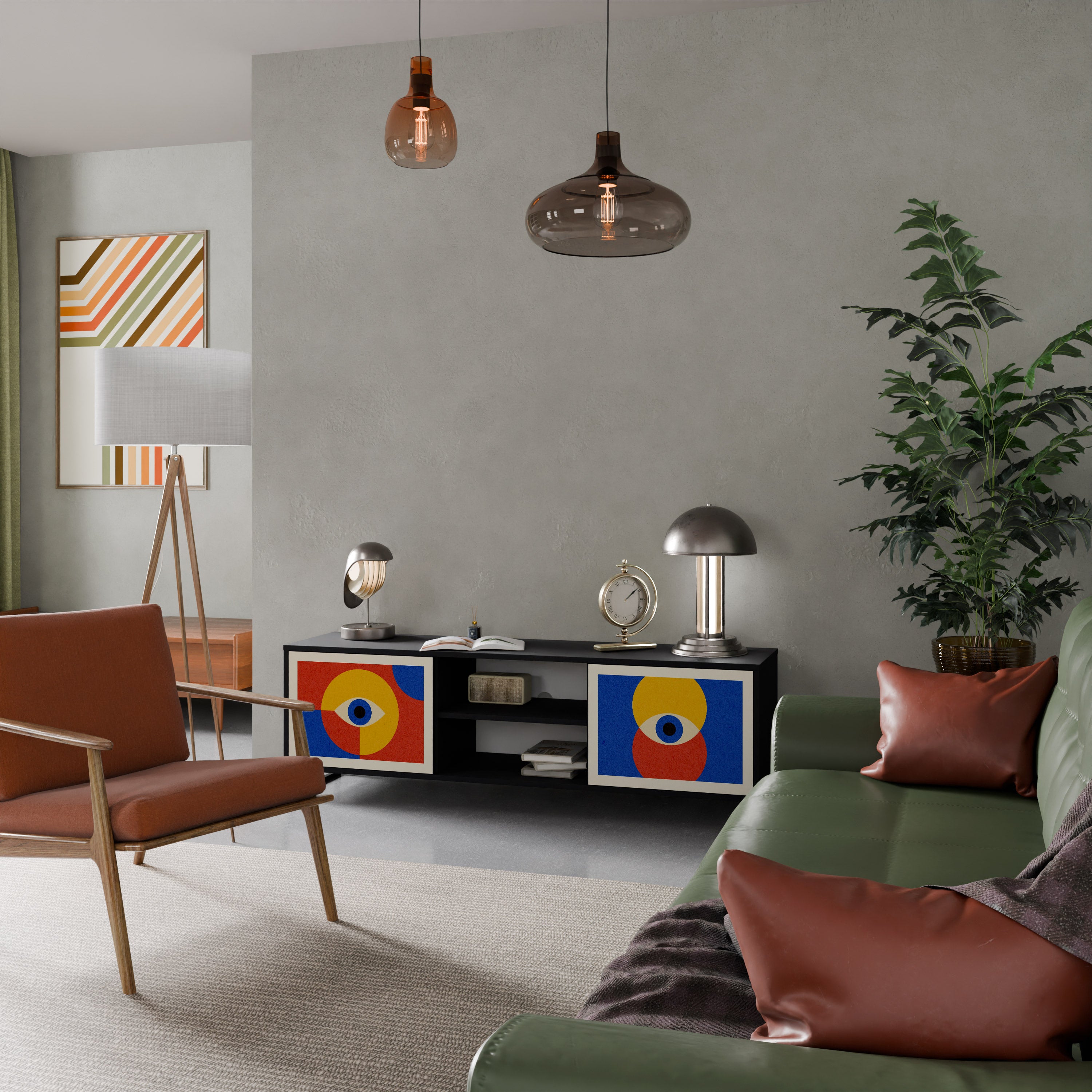 Mueble de TV de 2 puertas GEOMETRIC EYES en acabado negro