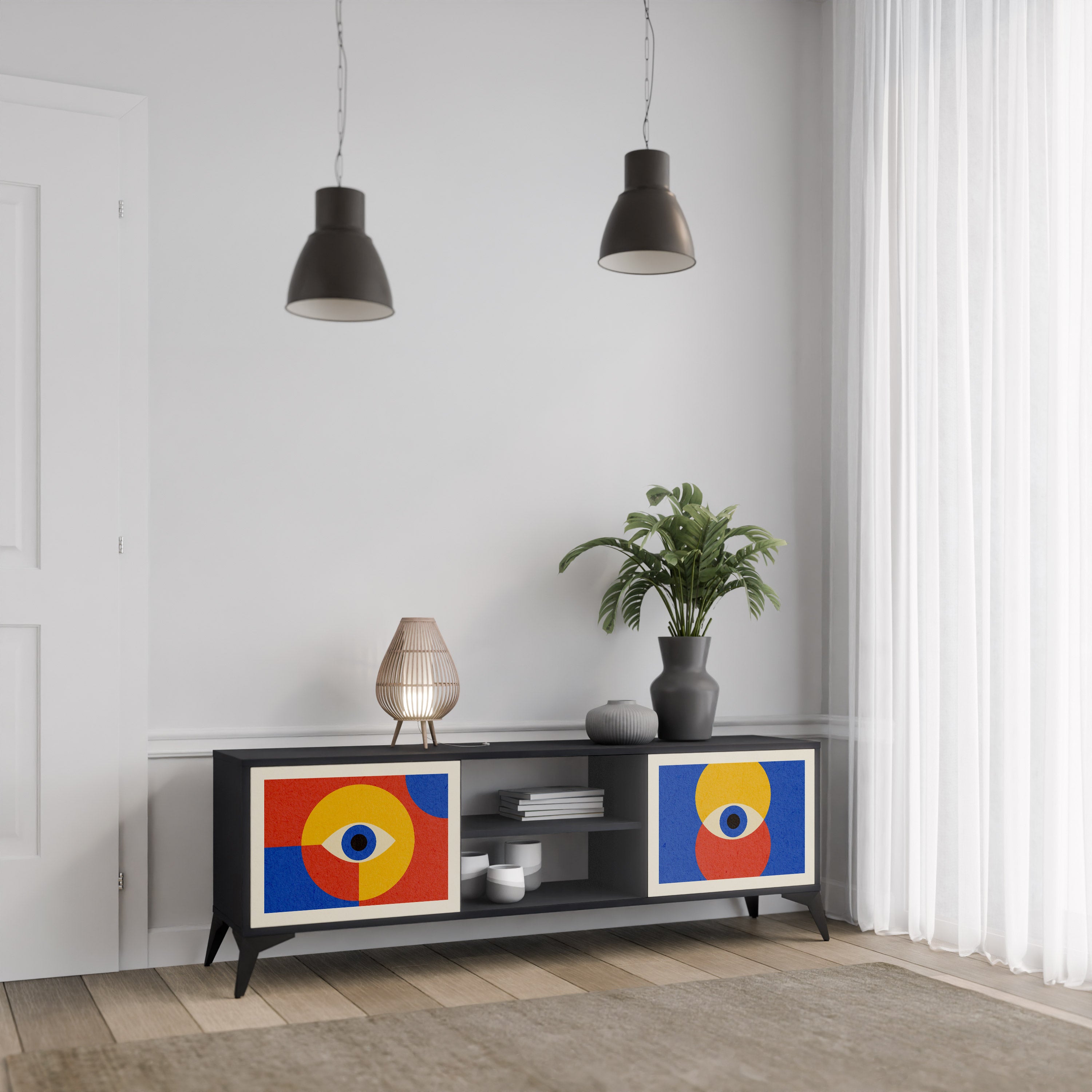 Mueble de TV de 2 puertas GEOMETRIC EYES en acabado negro