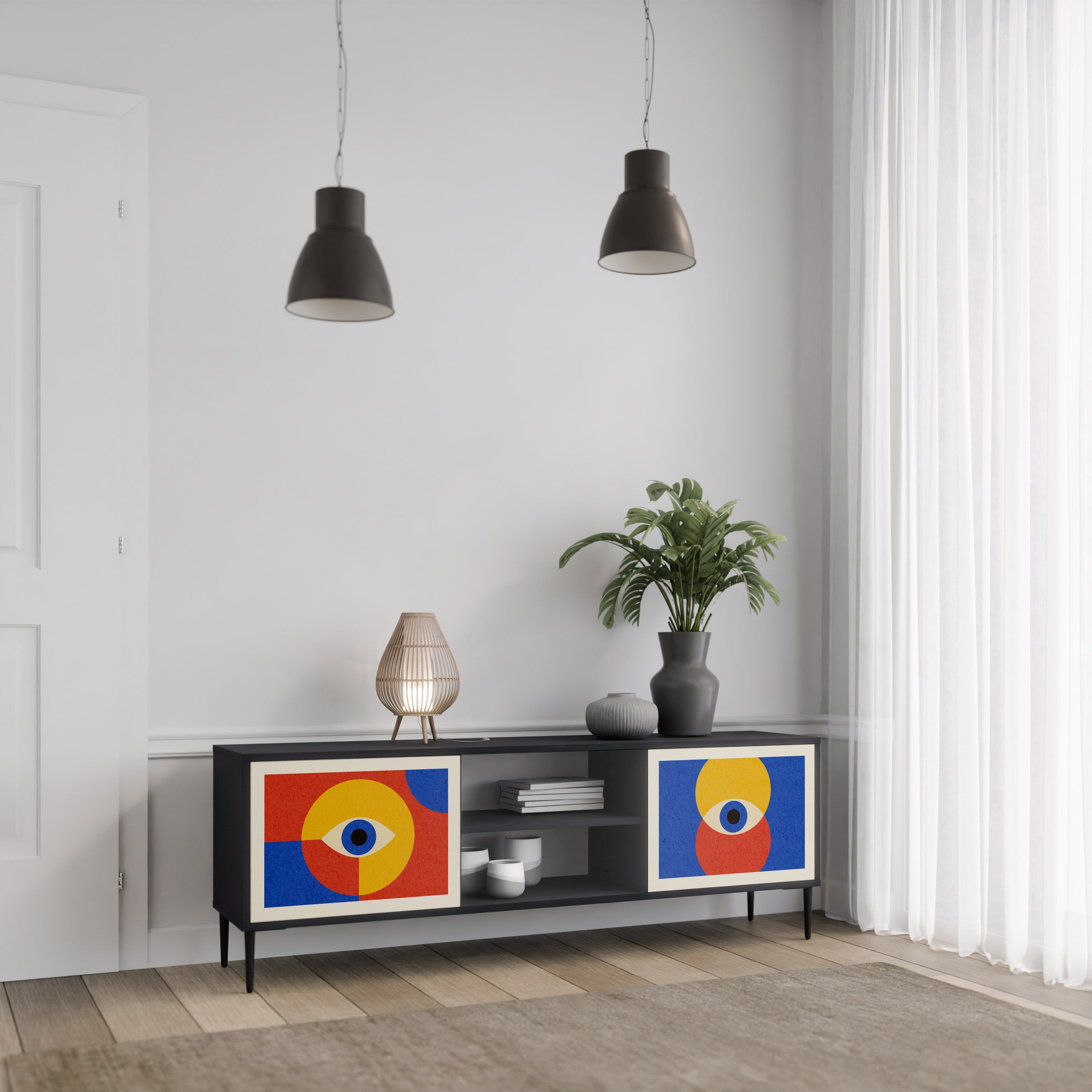 Mueble de TV de 2 puertas GEOMETRIC EYES en acabado negro