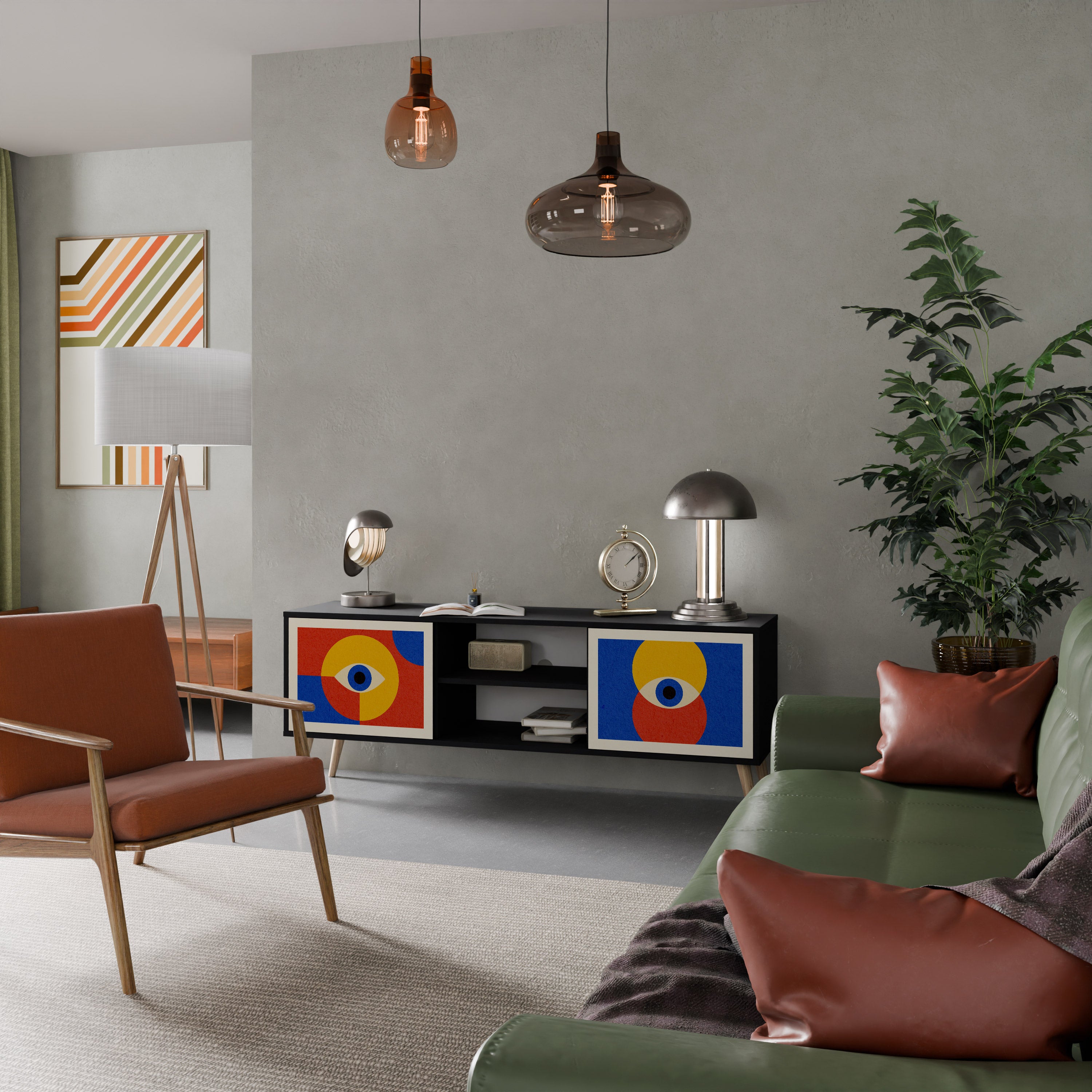 Mueble de TV de 2 puertas GEOMETRIC EYES en acabado negro