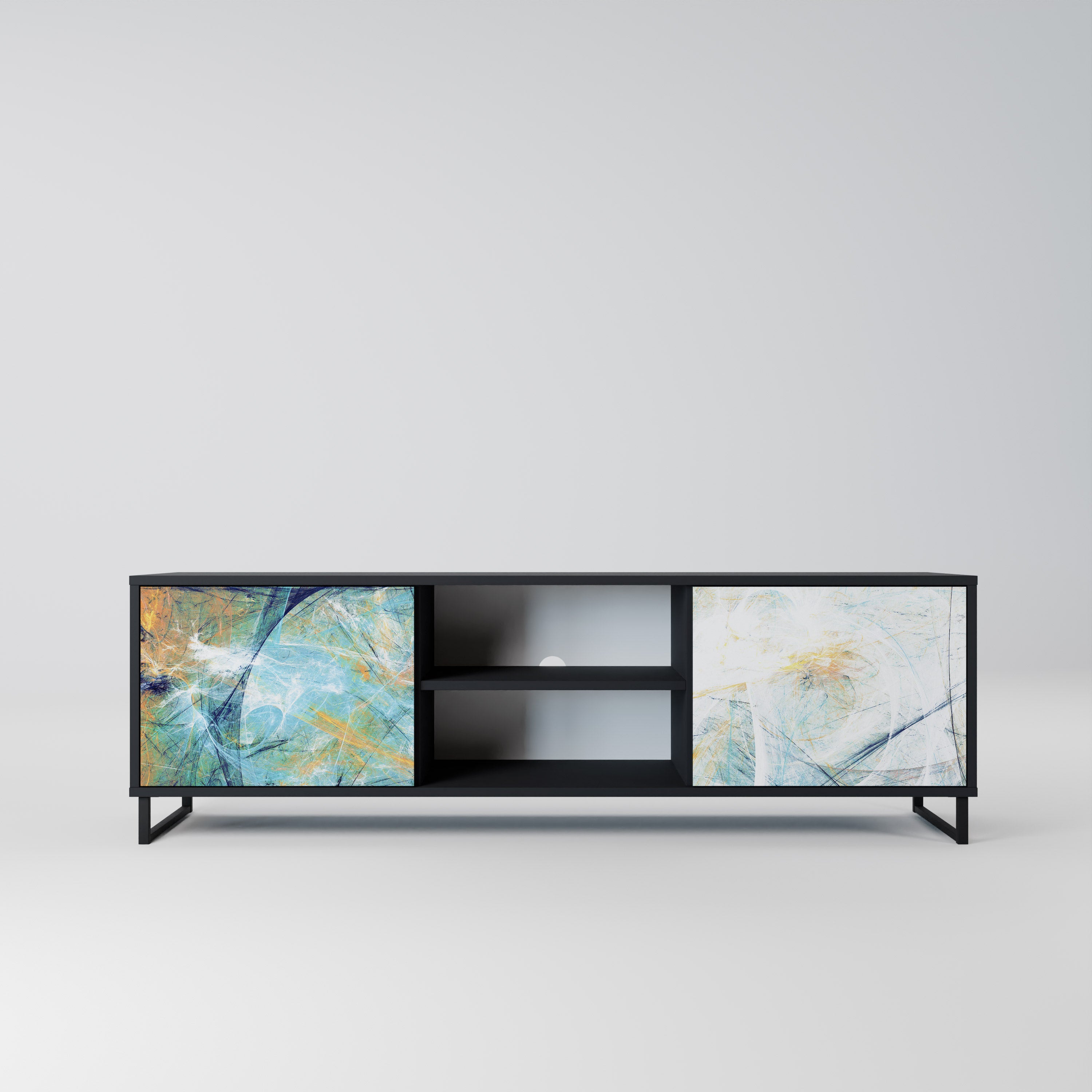 PENSAMIENTOS ABSTRACTOS Mueble de TV de 2 puertas en acabado negro