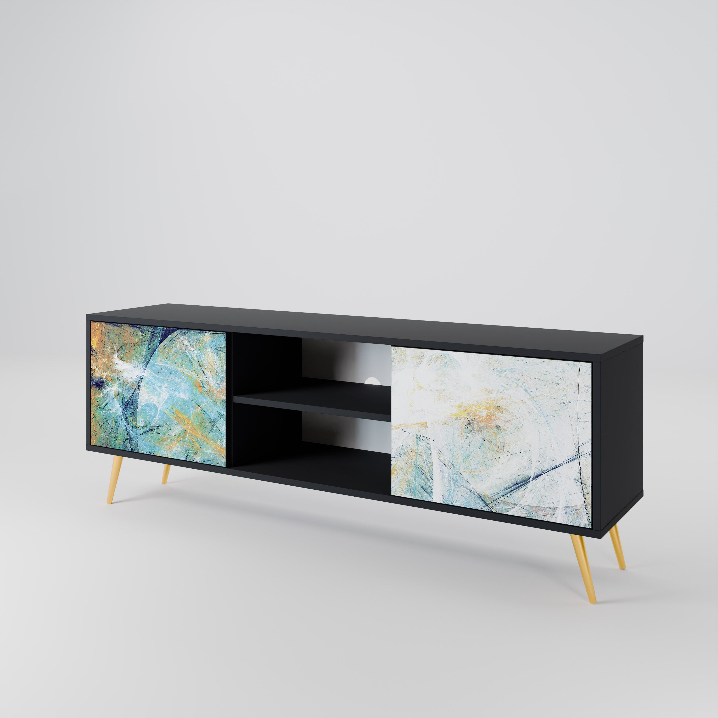 PENSAMIENTOS ABSTRACTOS Mueble de TV de 2 puertas en acabado negro