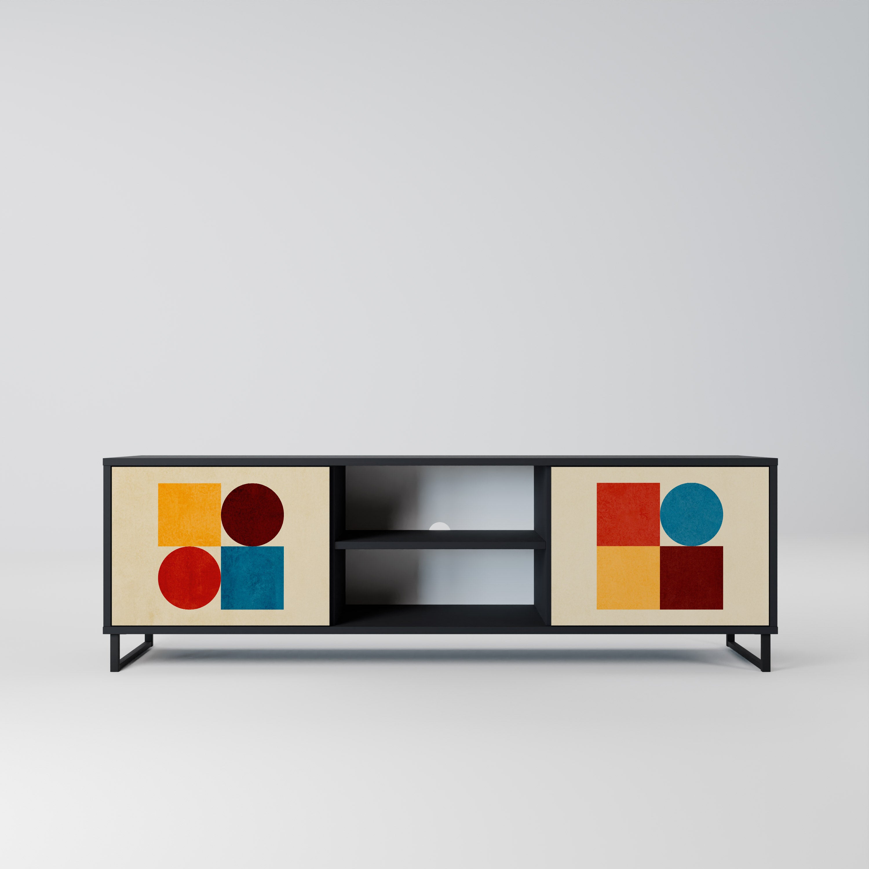 Mueble de TV de 2 puertas GEOMETRIC PUZZLE en acabado negro