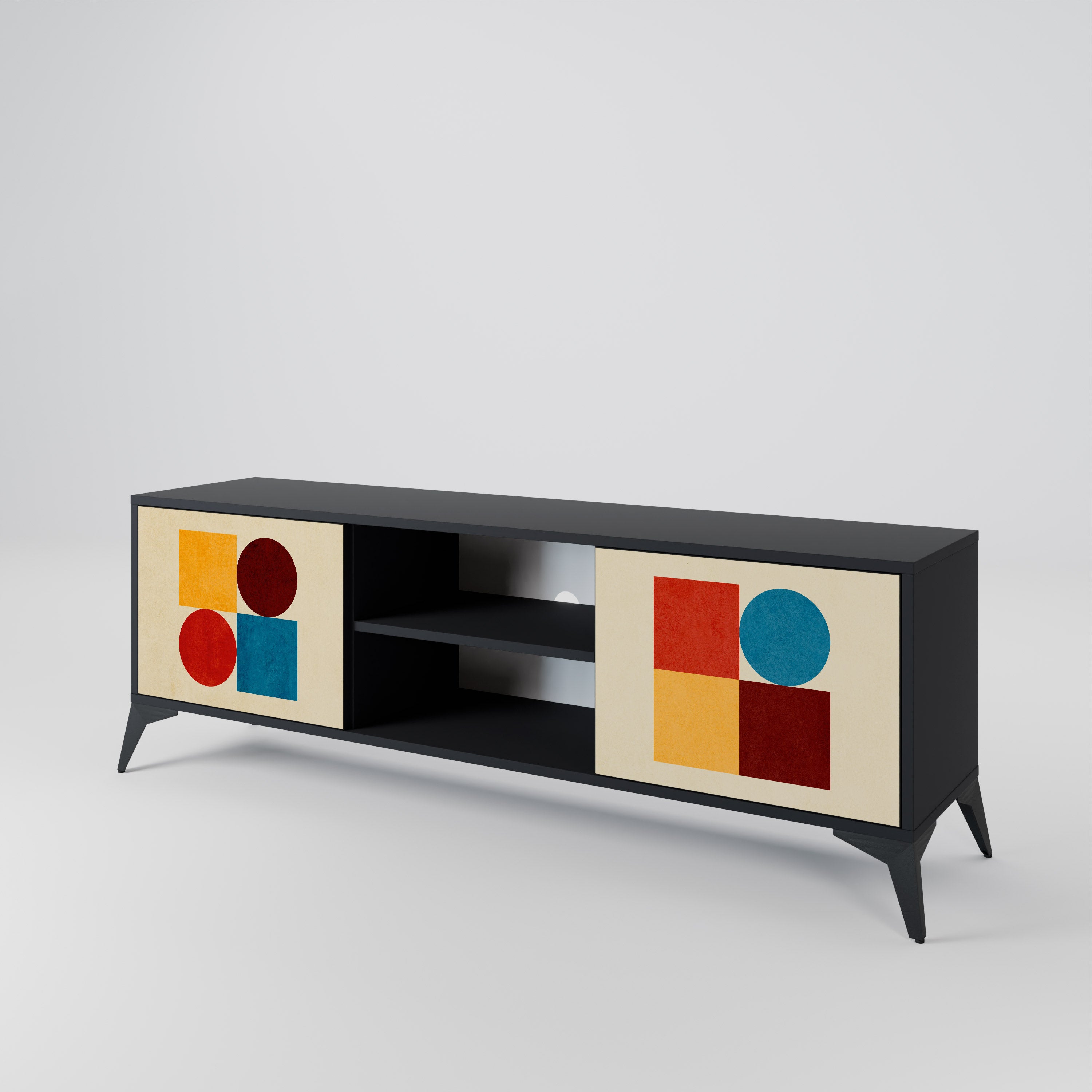 Mueble de TV de 2 puertas GEOMETRIC PUZZLE en acabado negro