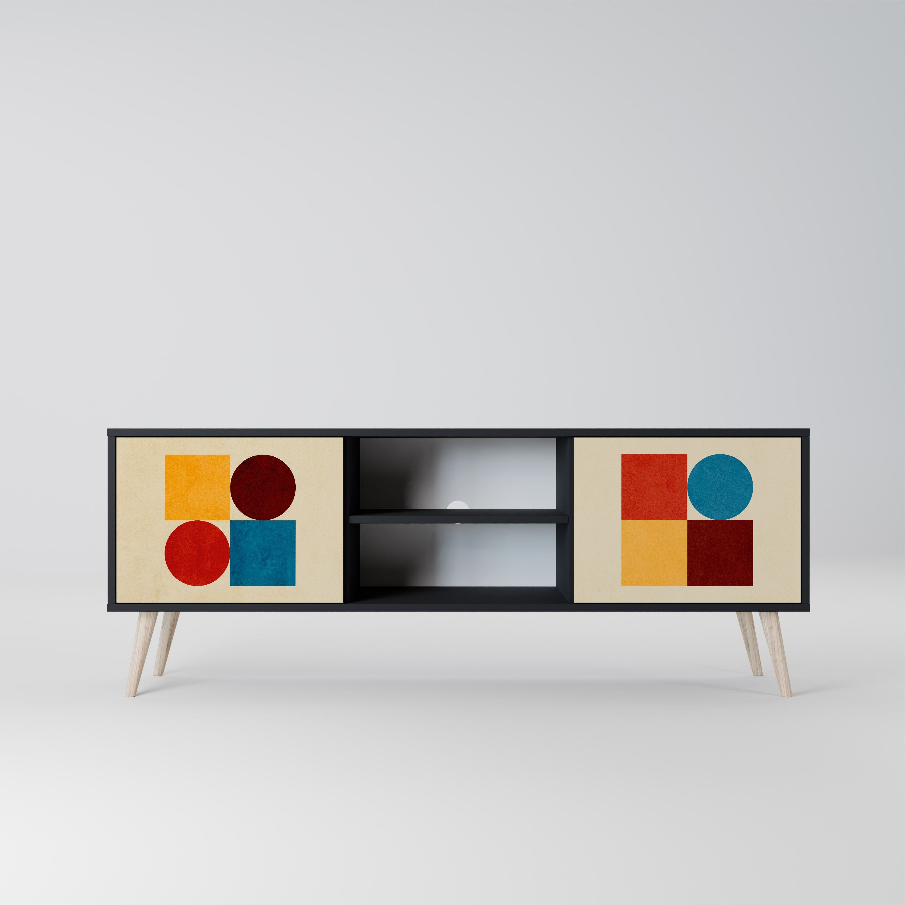 Mueble de TV de 2 puertas GEOMETRIC PUZZLE en acabado negro