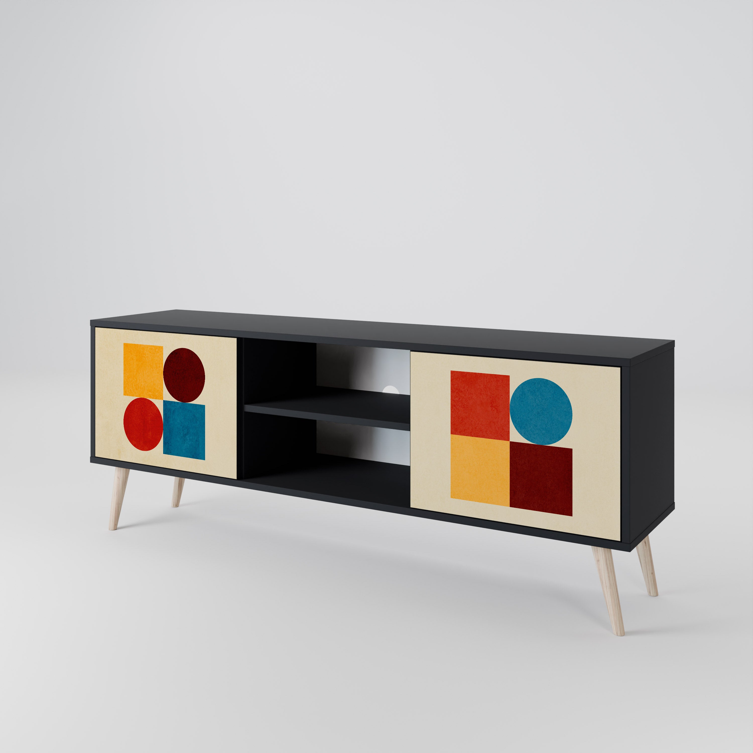 Mueble de TV de 2 puertas GEOMETRIC PUZZLE en acabado negro