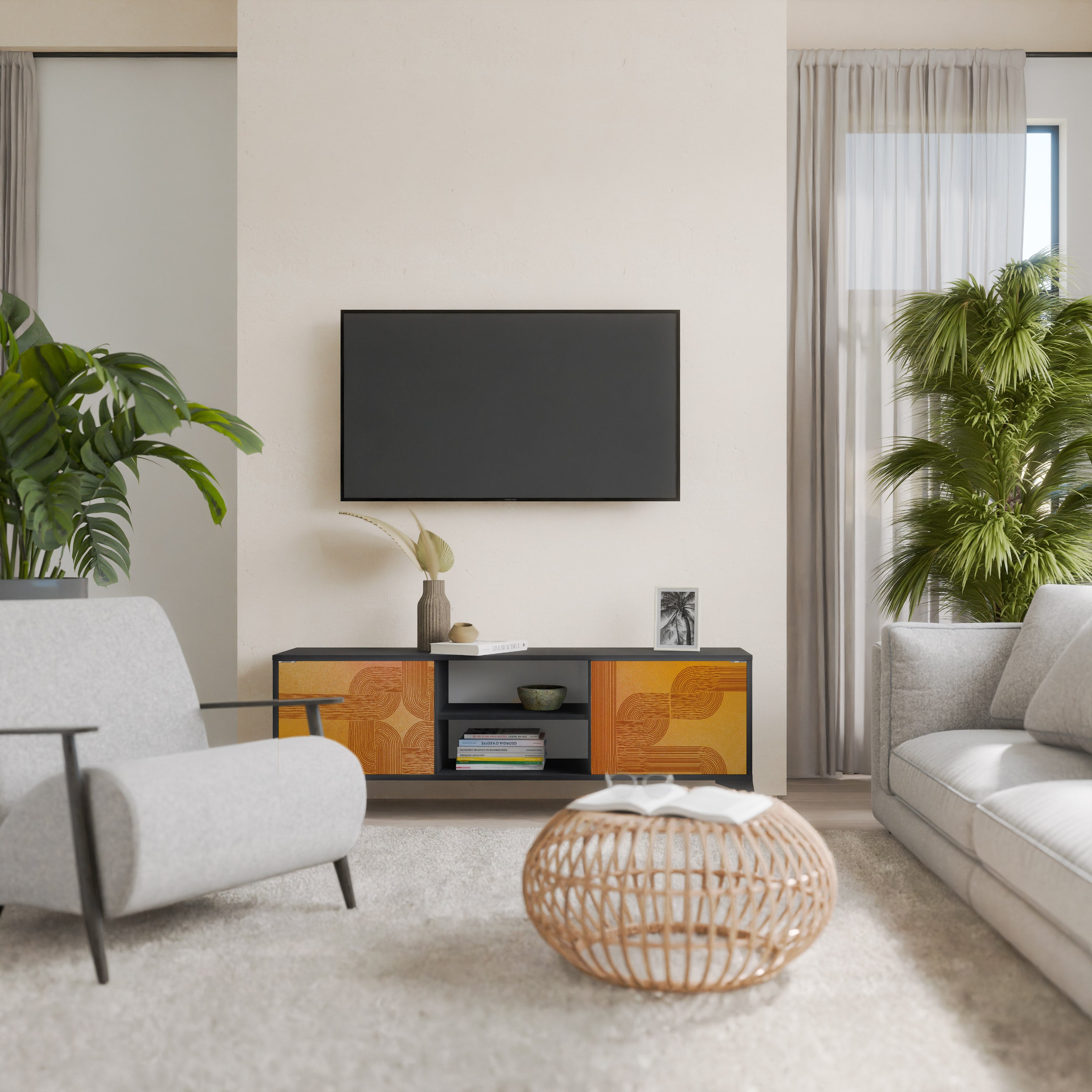 FORTALECIENDO LA RELACIÓN Mueble de TV de 2 puertas en acabado negro