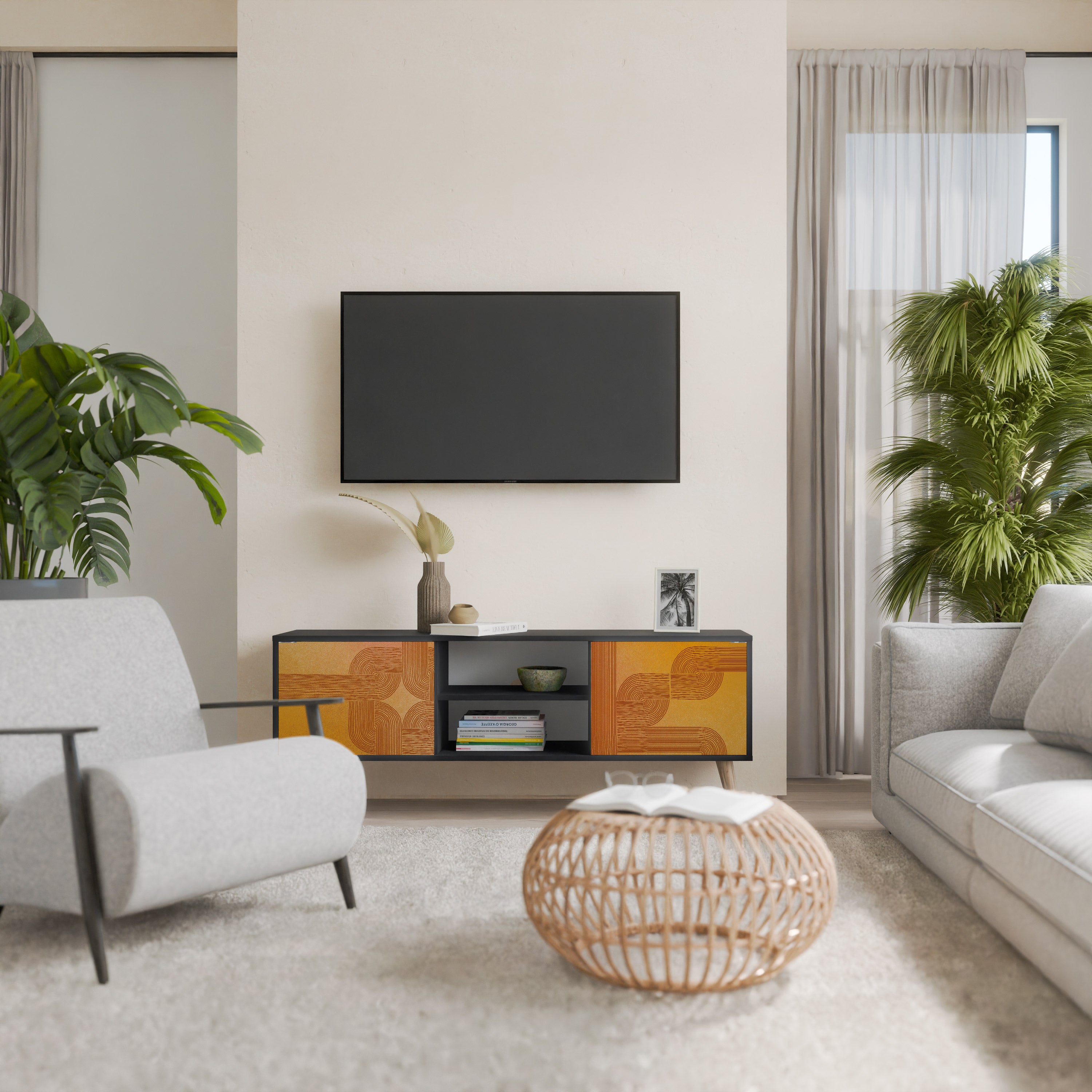 FORTALECIENDO LA RELACIÓN Mueble de TV de 2 puertas en acabado negro