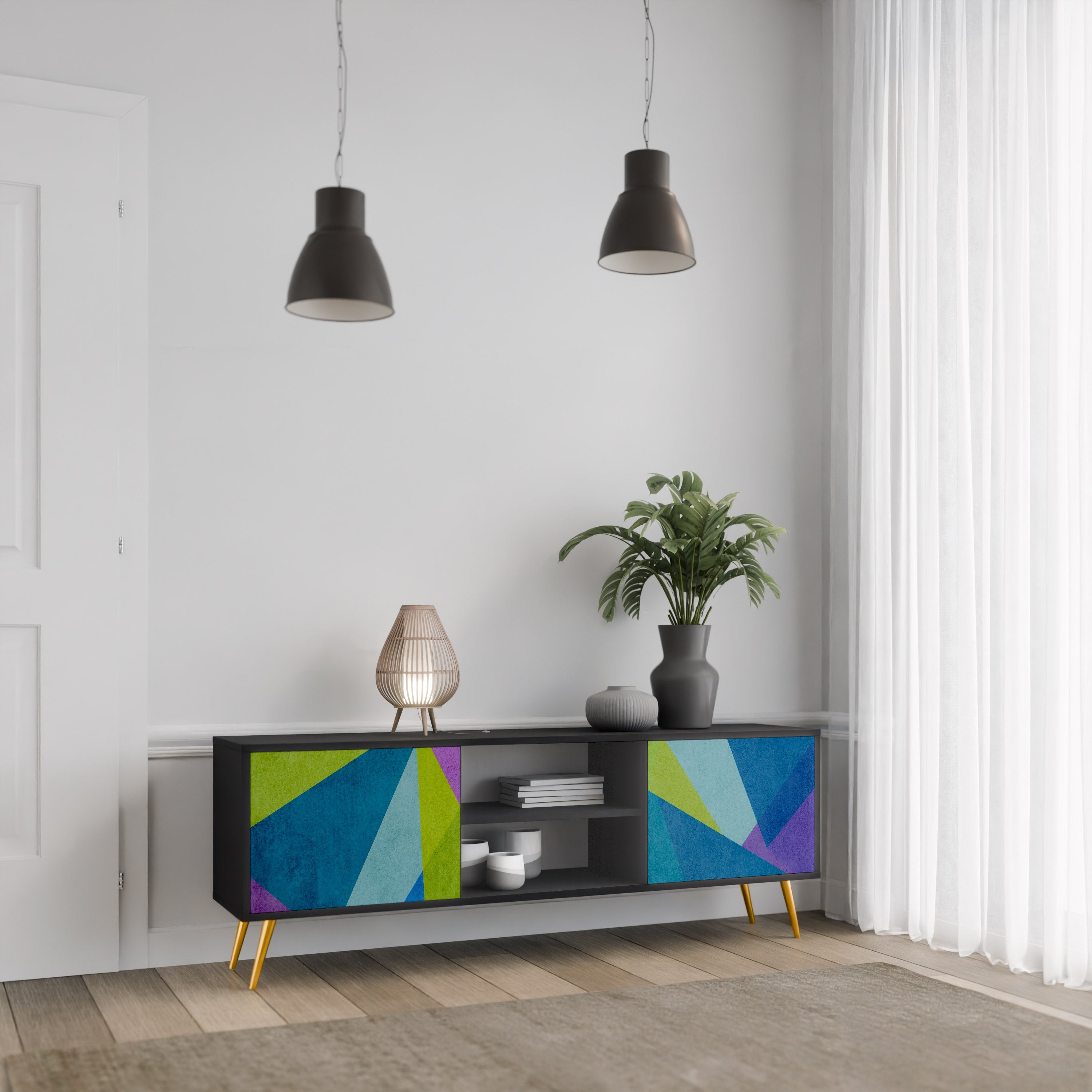 Mueble de TV COLD SHOWCASE de 2 puertas con acabado negro