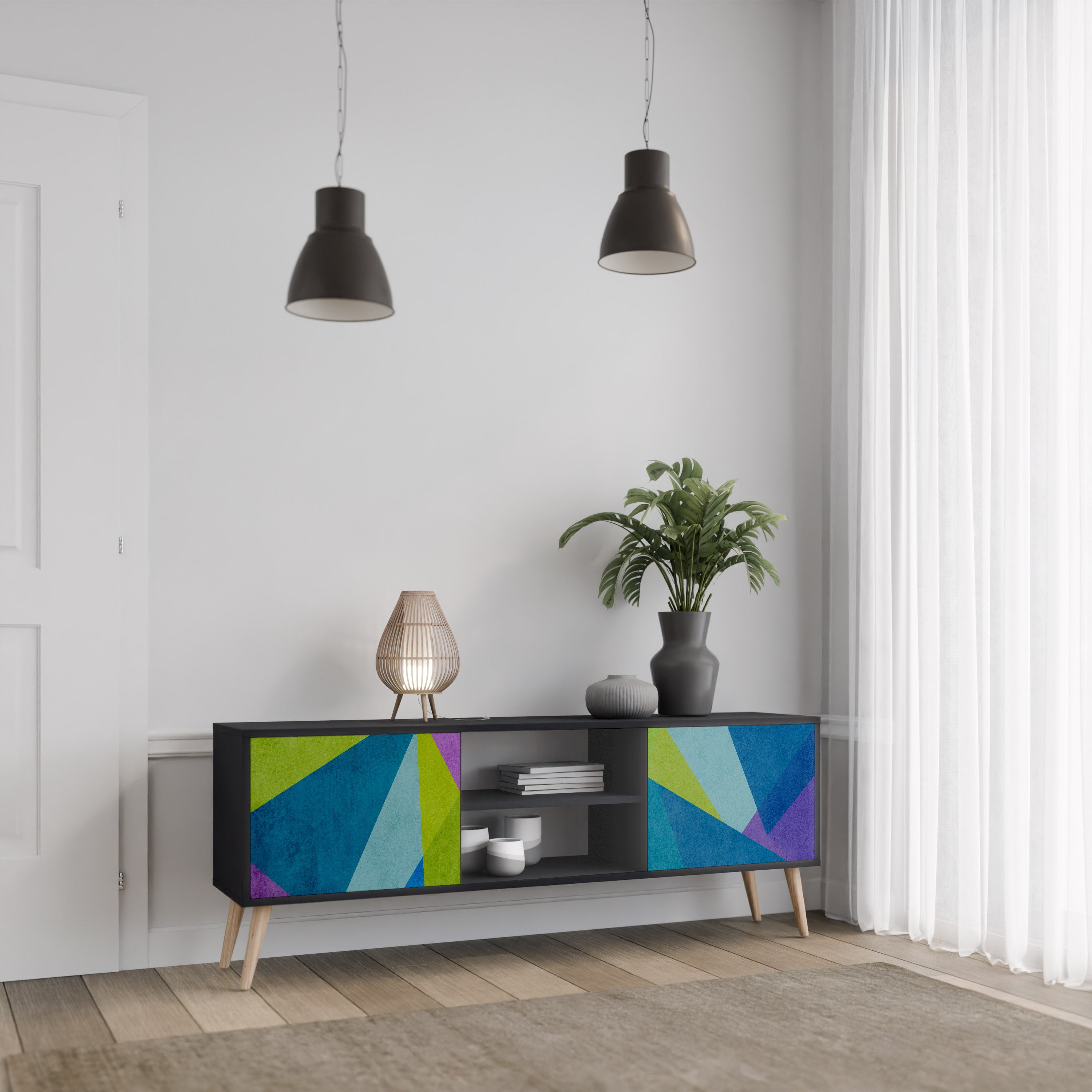 Mueble de TV COLD SHOWCASE de 2 puertas con acabado negro