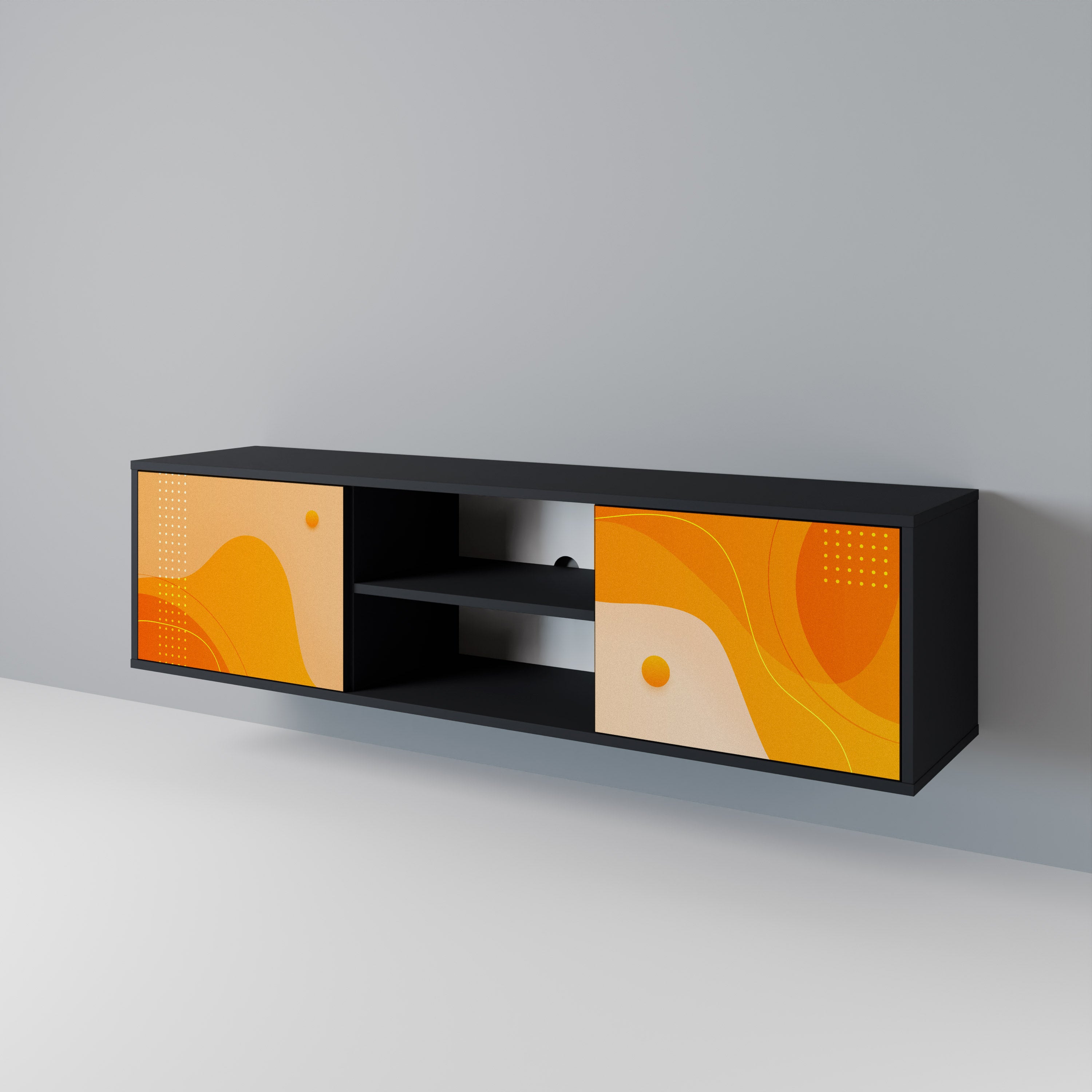 Mueble para TV de 2 puertas ORANGE ARRANGEMENT en acabado negro