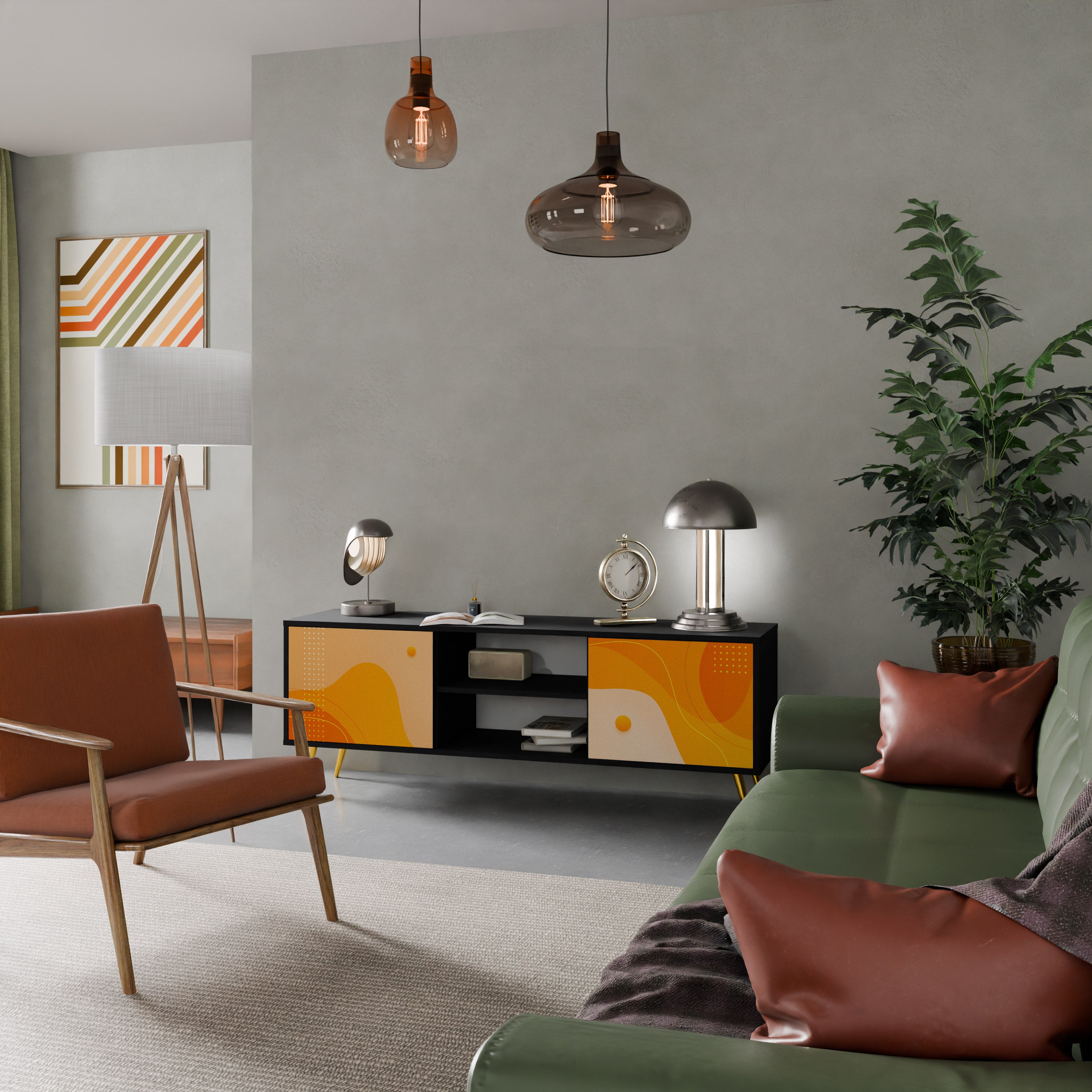 Mueble para TV de 2 puertas ORANGE ARRANGEMENT en acabado negro