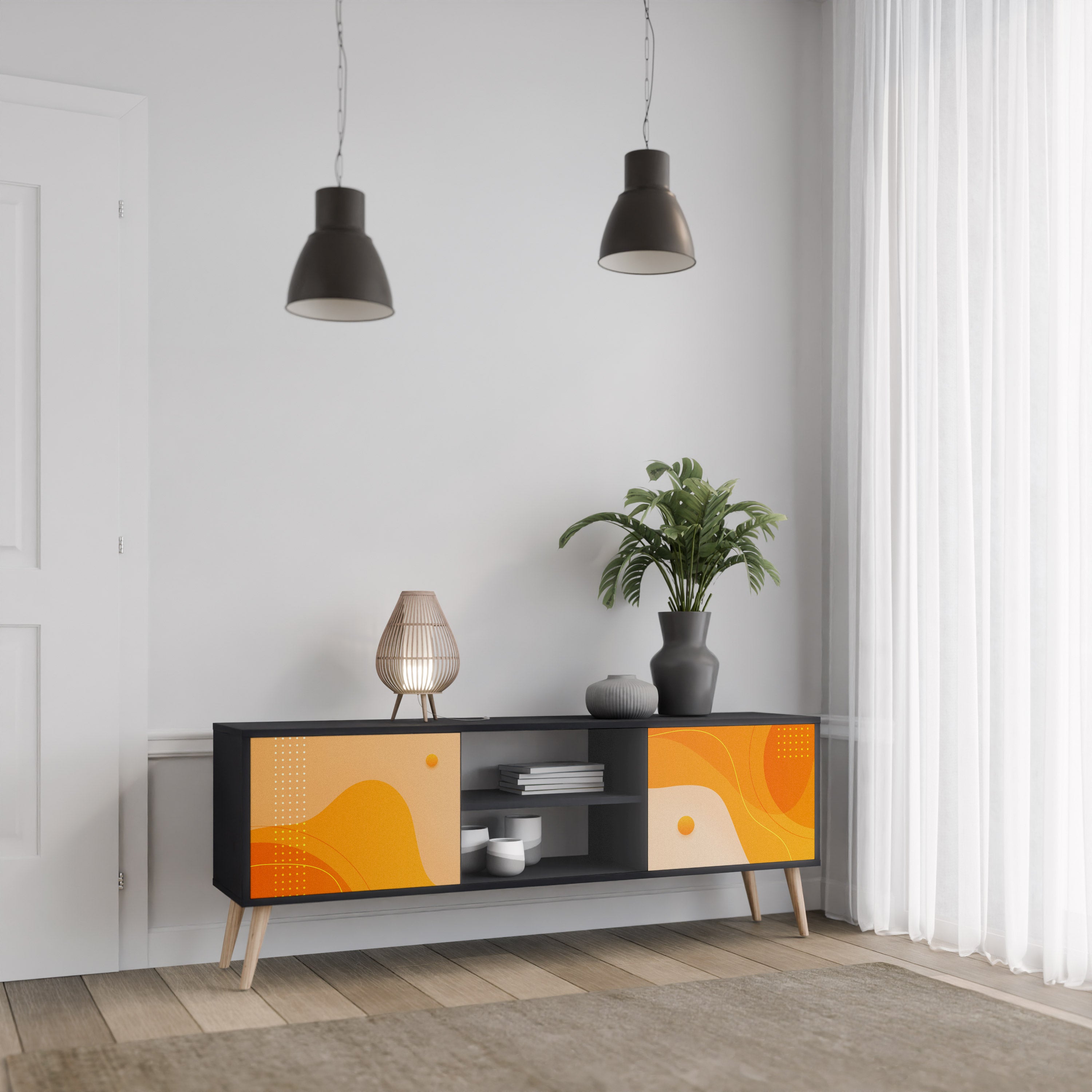 Mueble para TV de 2 puertas ORANGE ARRANGEMENT en acabado negro