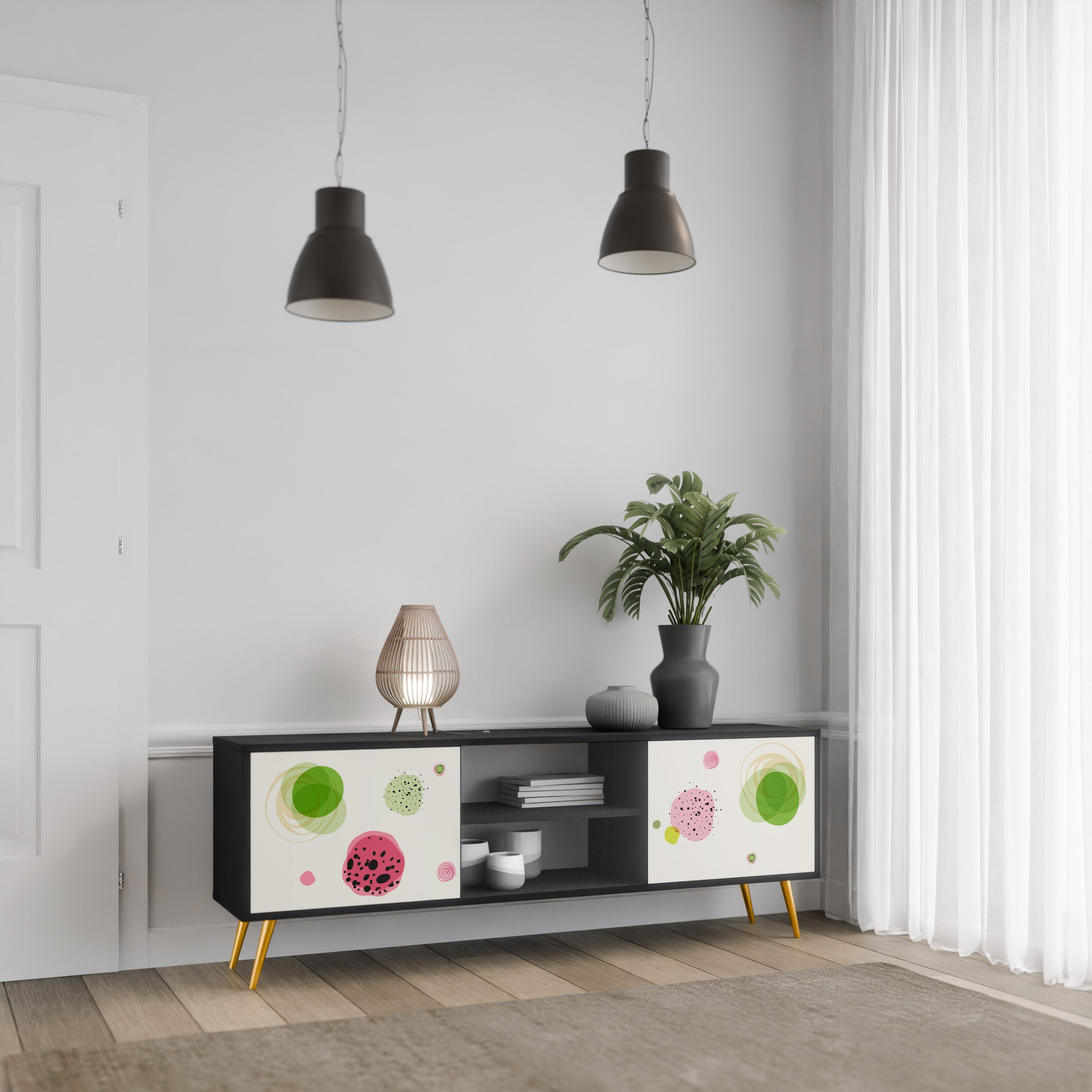 Mueble de TV COLORFUL COSMOS de 2 puertas con acabado negro