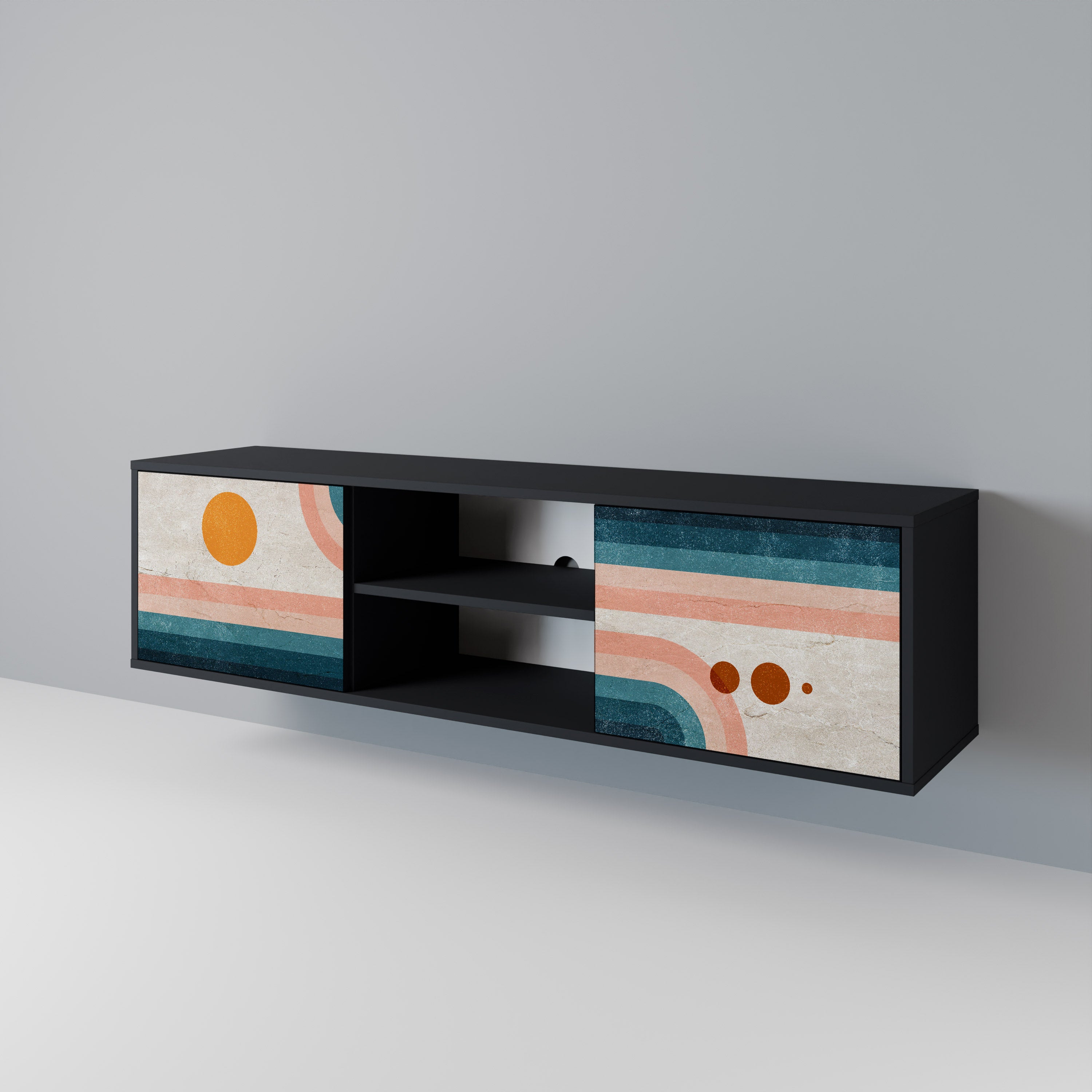 Mueble de TV de 2 puertas TWO HALVES con acabado negro