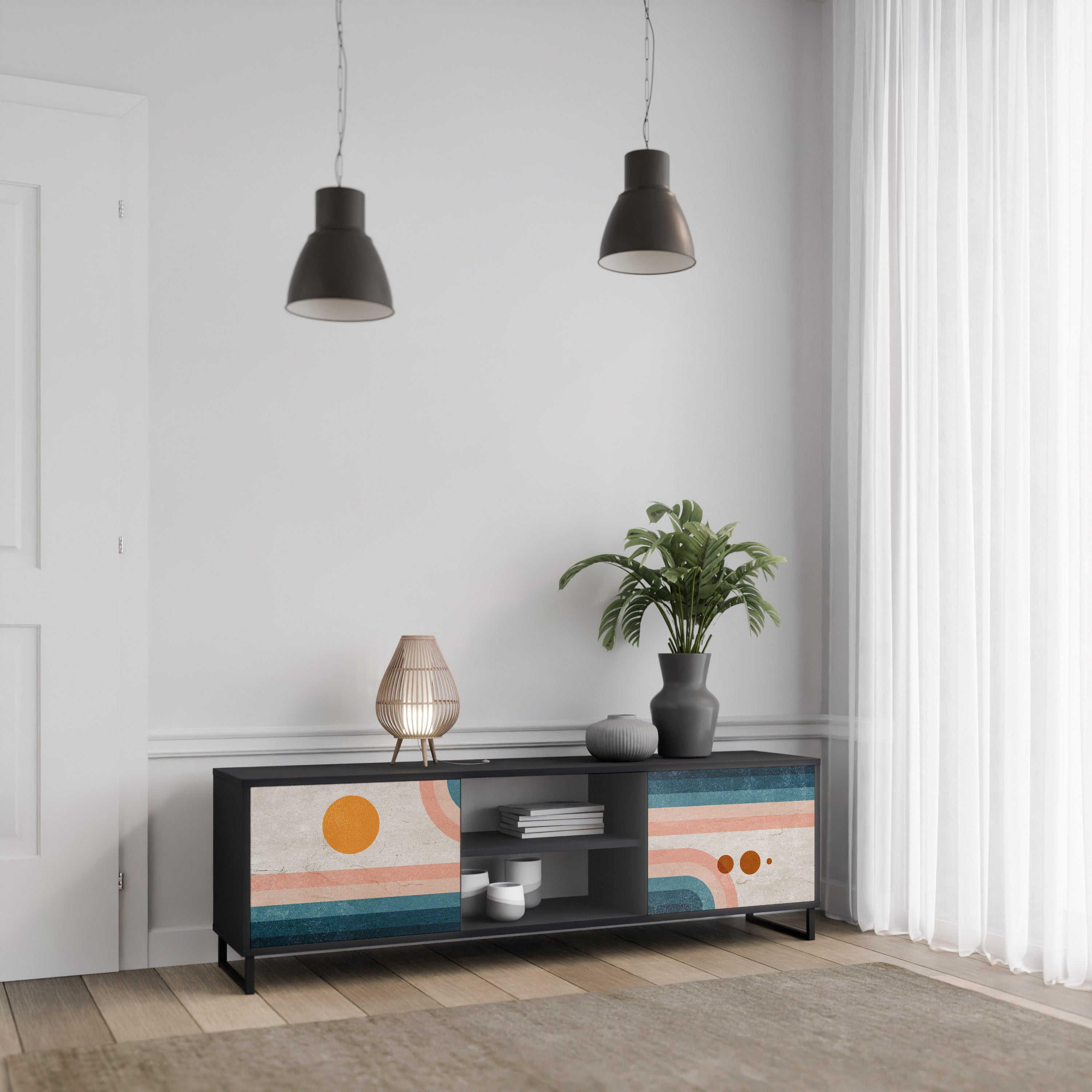 Mueble de TV de 2 puertas TWO HALVES con acabado negro