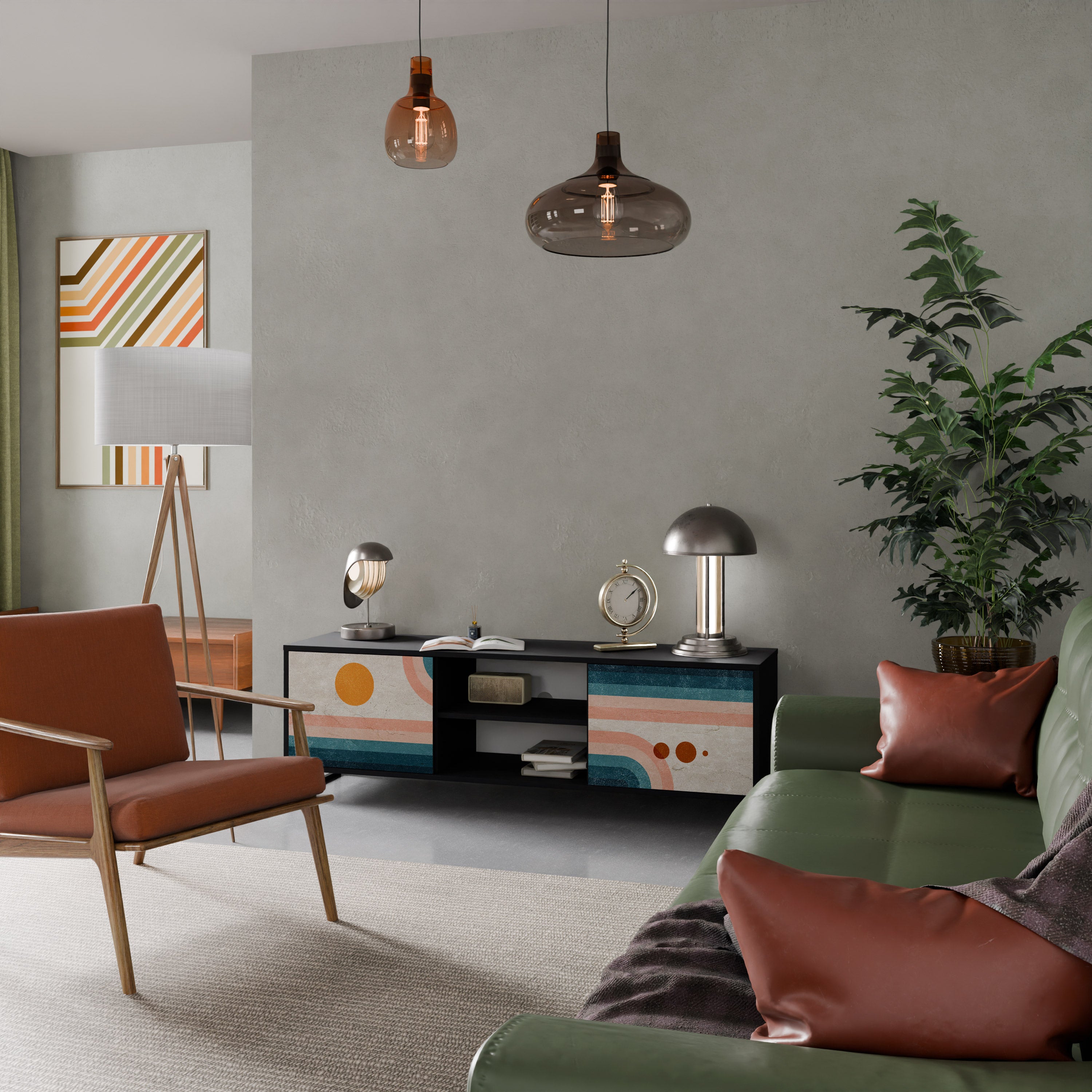 Mueble de TV de 2 puertas TWO HALVES con acabado negro