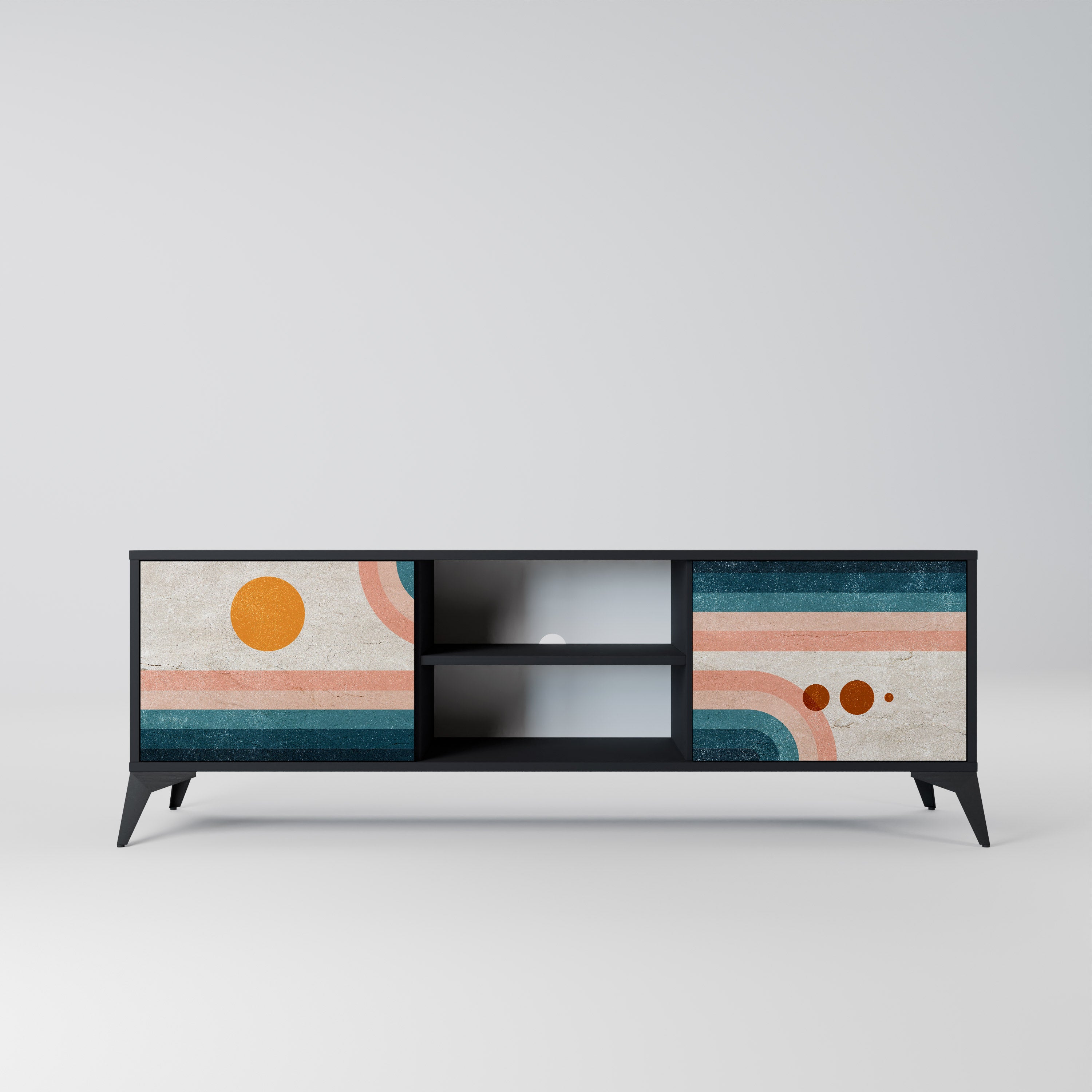 Mueble de TV de 2 puertas TWO HALVES con acabado negro