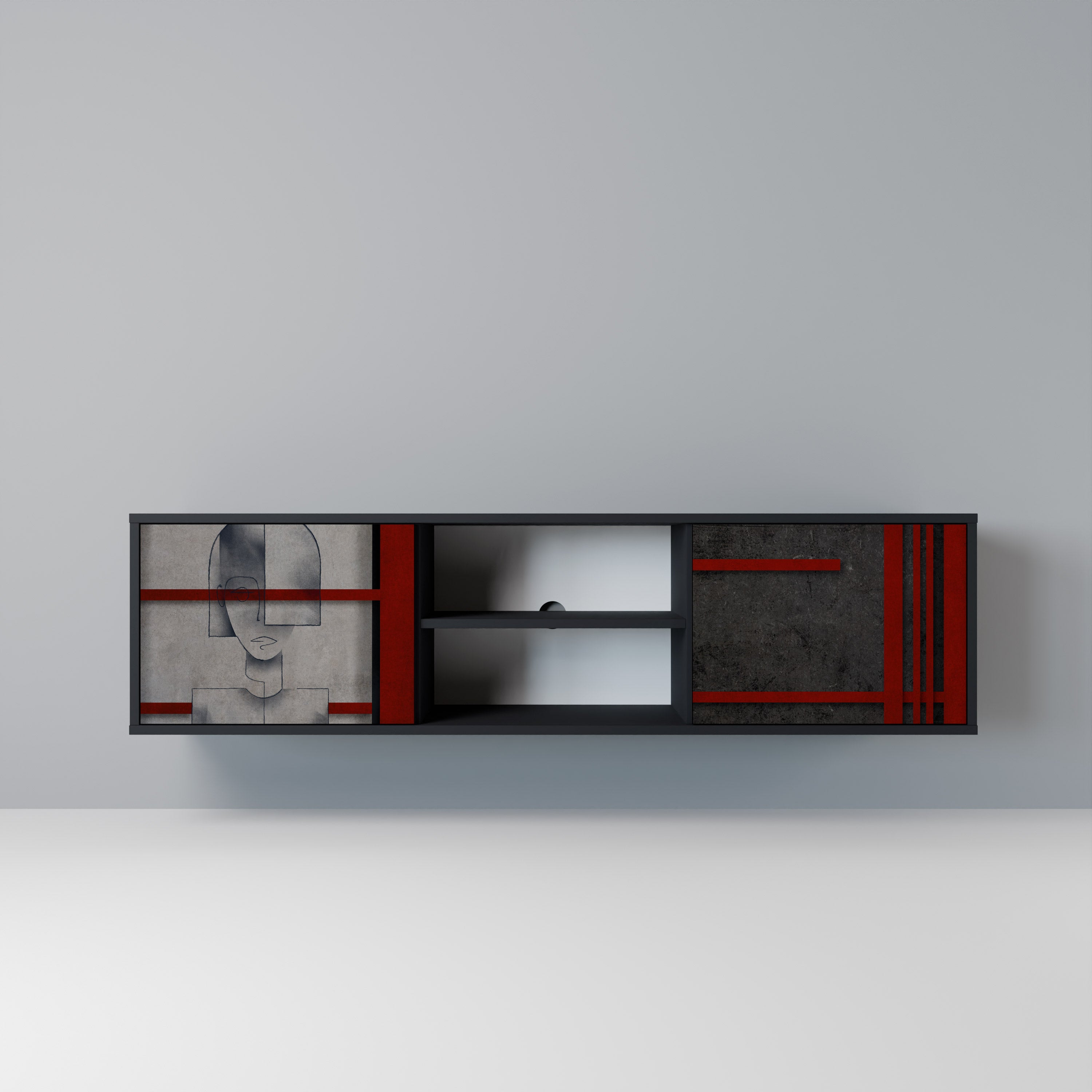 Mueble de TV de 2 puertas GRAY FIGURES en acabado negro