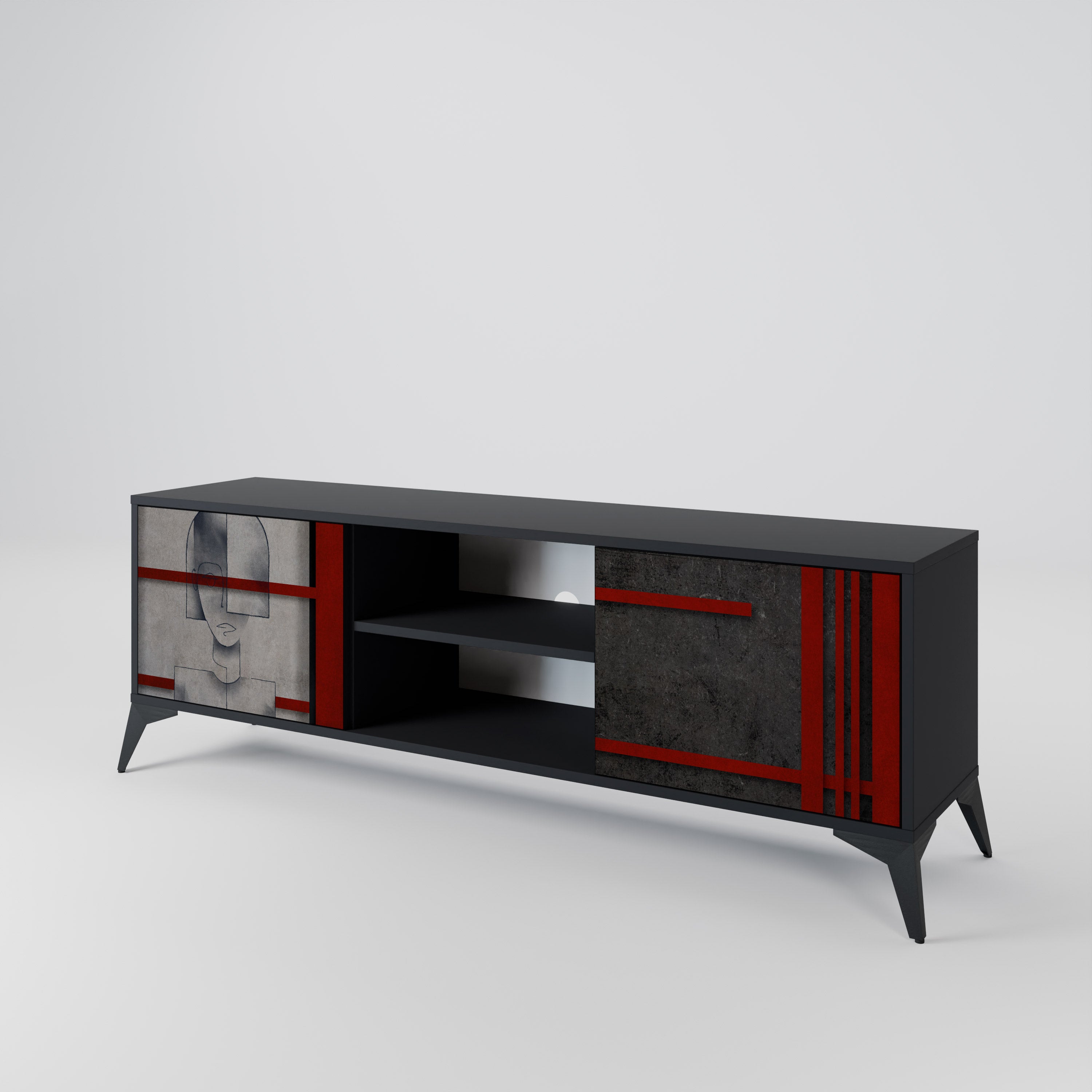 Mueble de TV de 2 puertas GRAY FIGURES en acabado negro