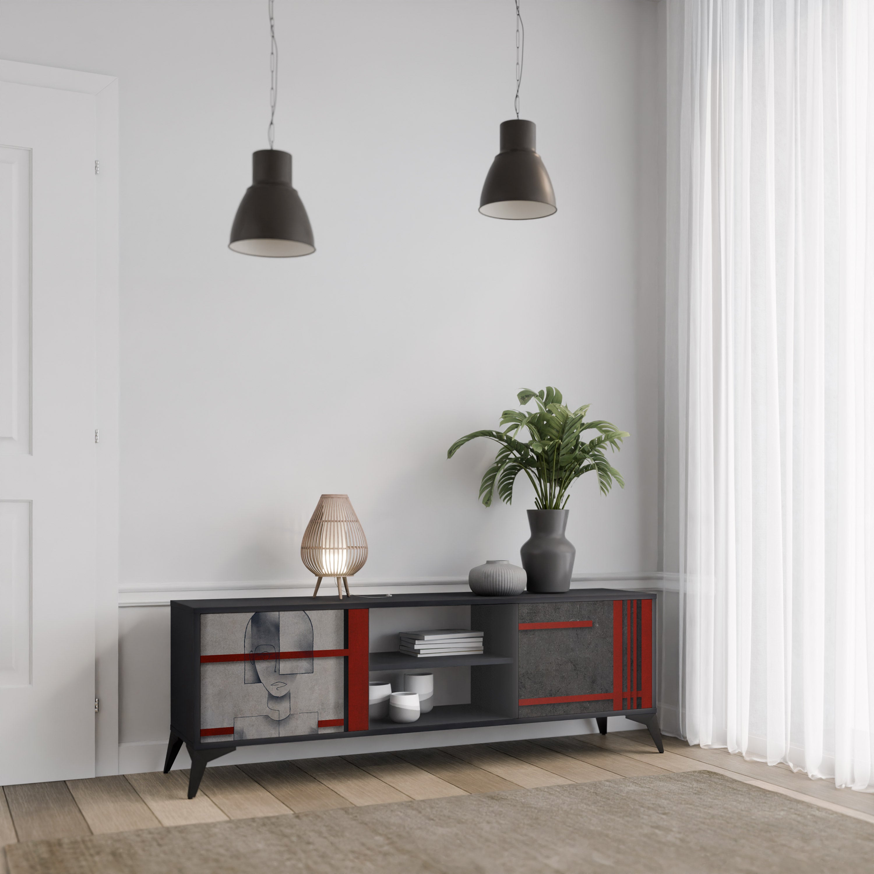 Mueble de TV de 2 puertas GRAY FIGURES en acabado negro