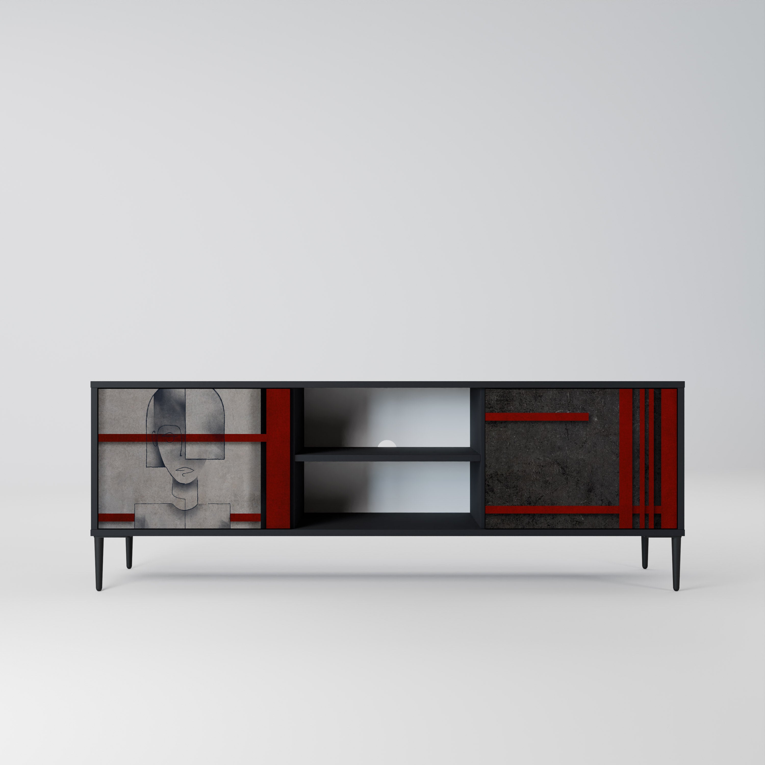 Mueble de TV de 2 puertas GRAY FIGURES en acabado negro