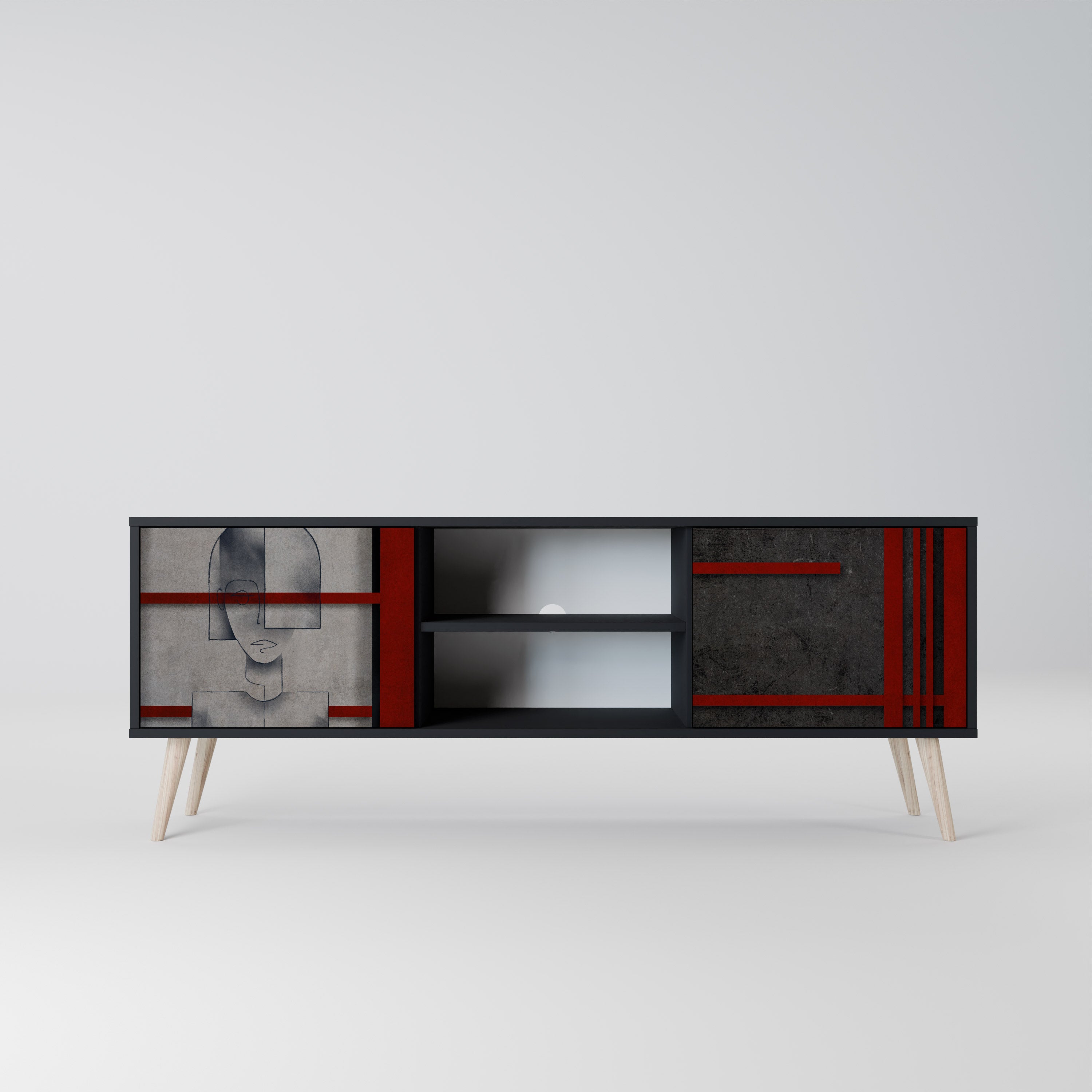 Mueble de TV de 2 puertas GRAY FIGURES en acabado negro