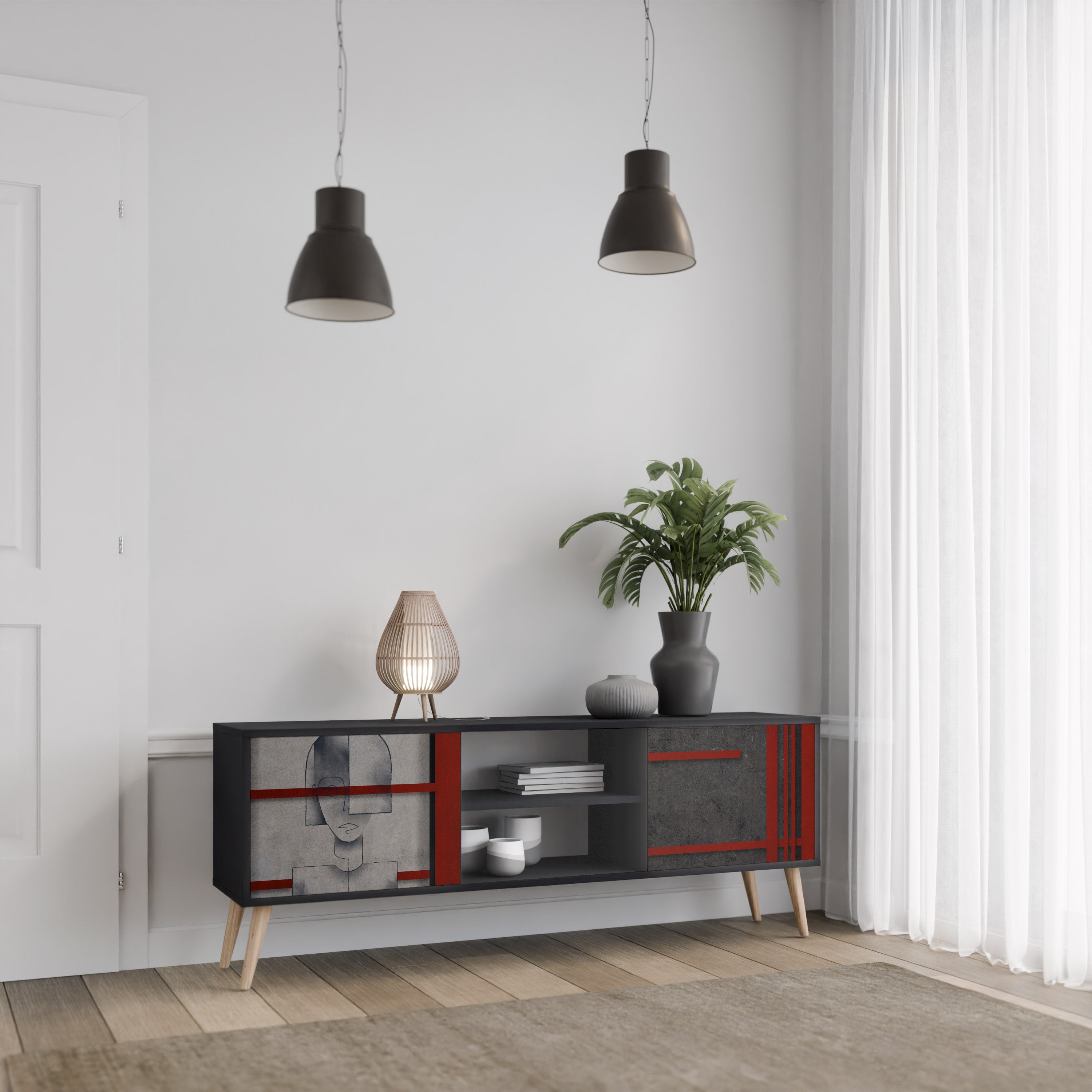 Mueble de TV de 2 puertas GRAY FIGURES en acabado negro