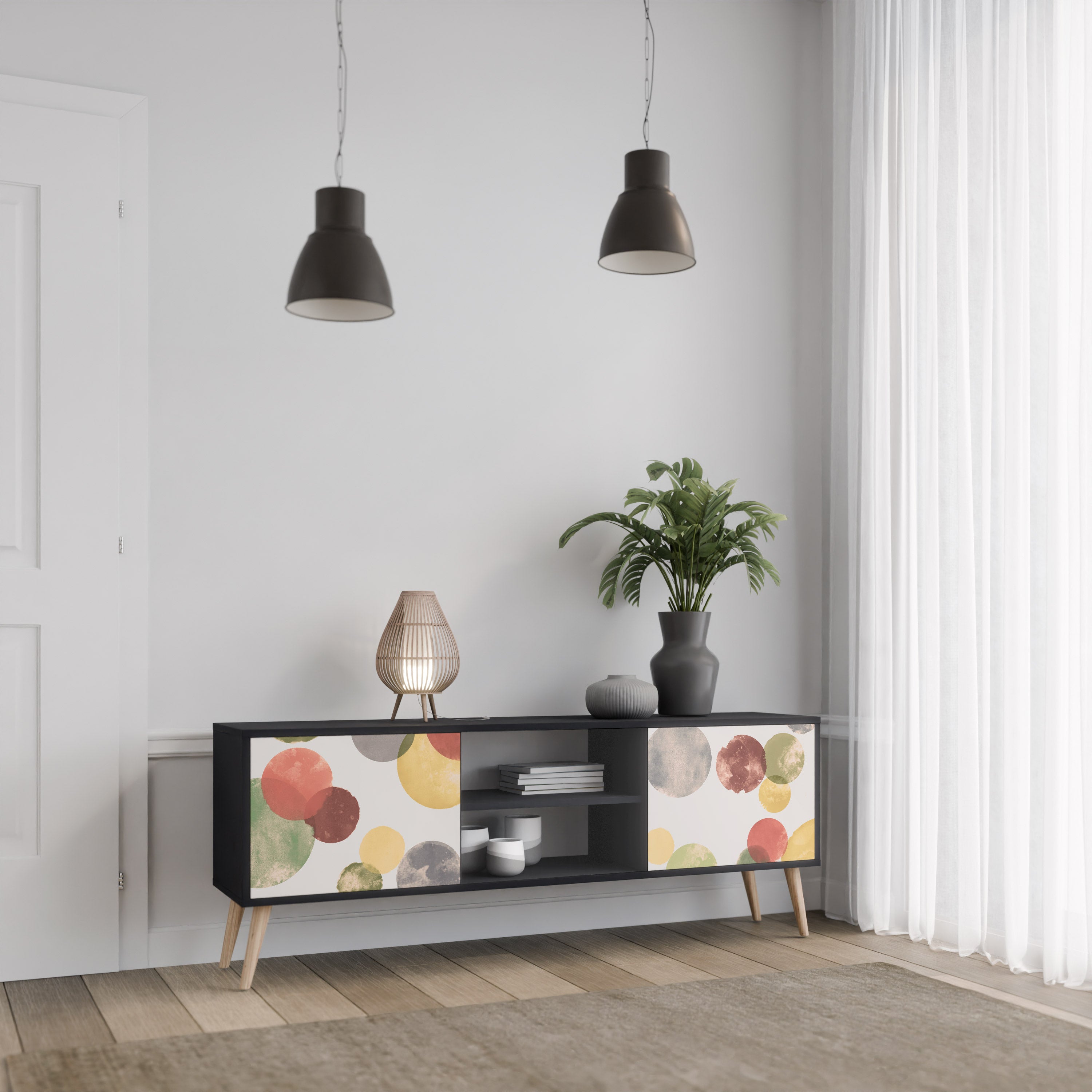 Mueble de TV FLEETING HAPPINESS de 2 puertas con acabado negro