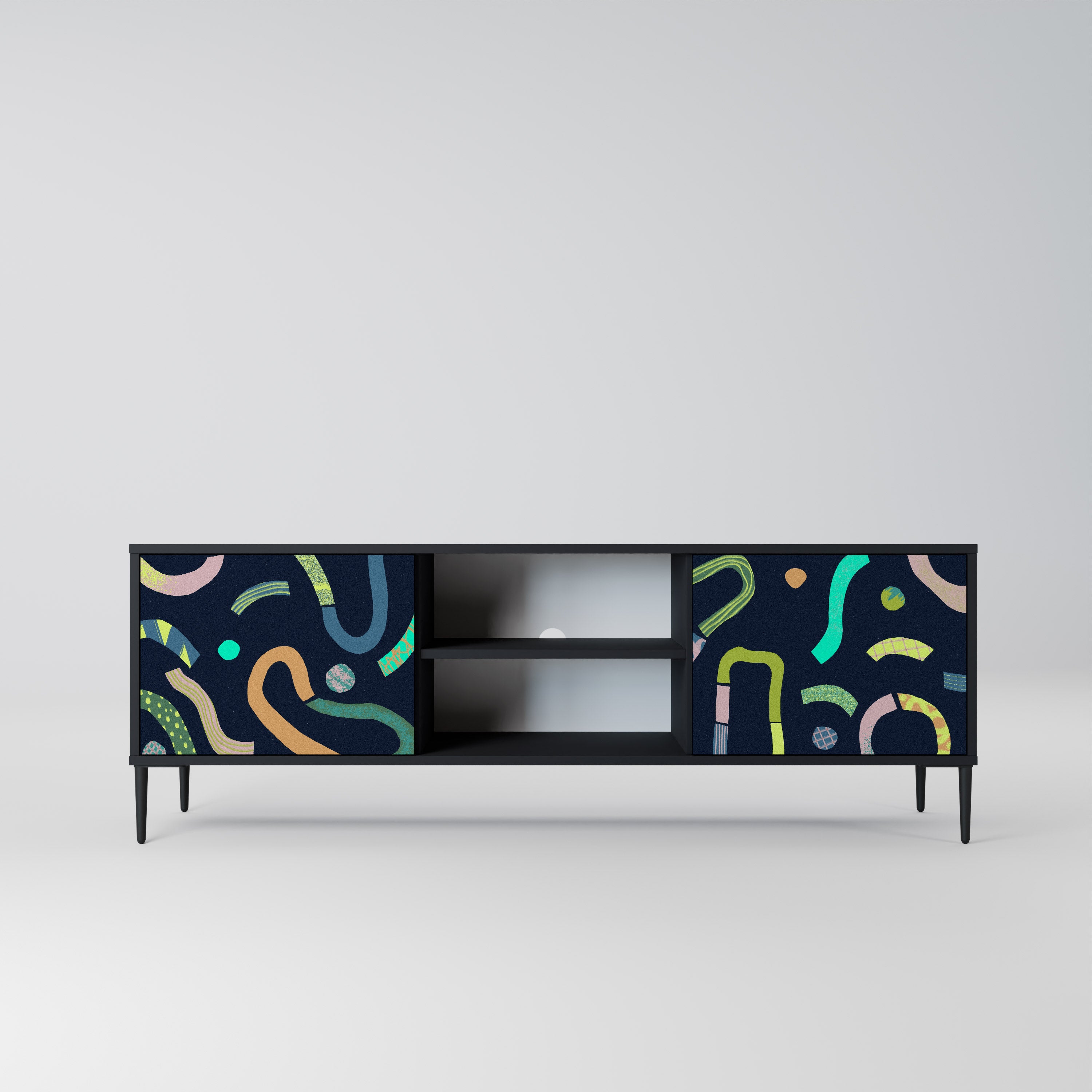Mueble de TV de 2 puertas CONTRAST DANCE con acabado negro
