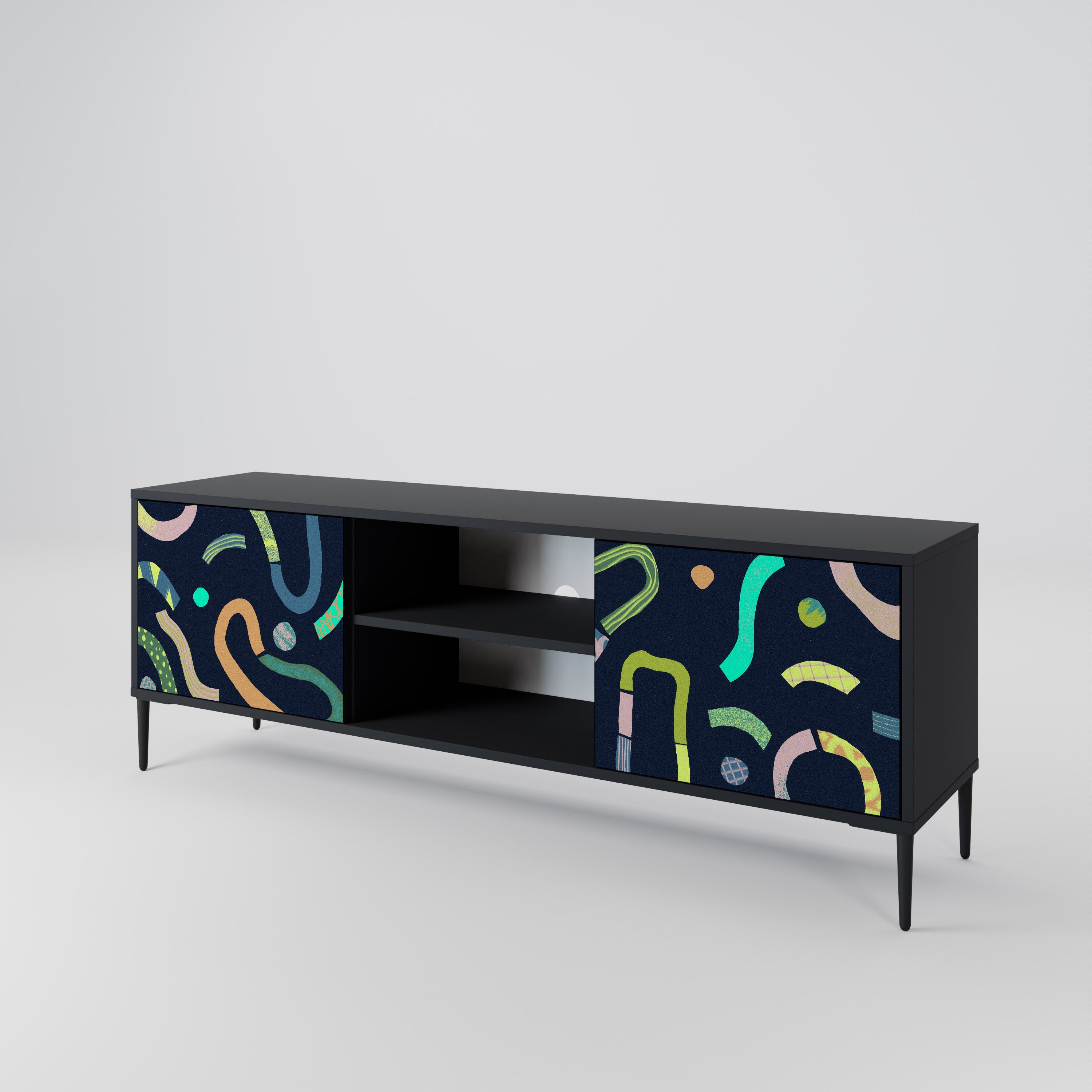 Mueble de TV de 2 puertas CONTRAST DANCE con acabado negro