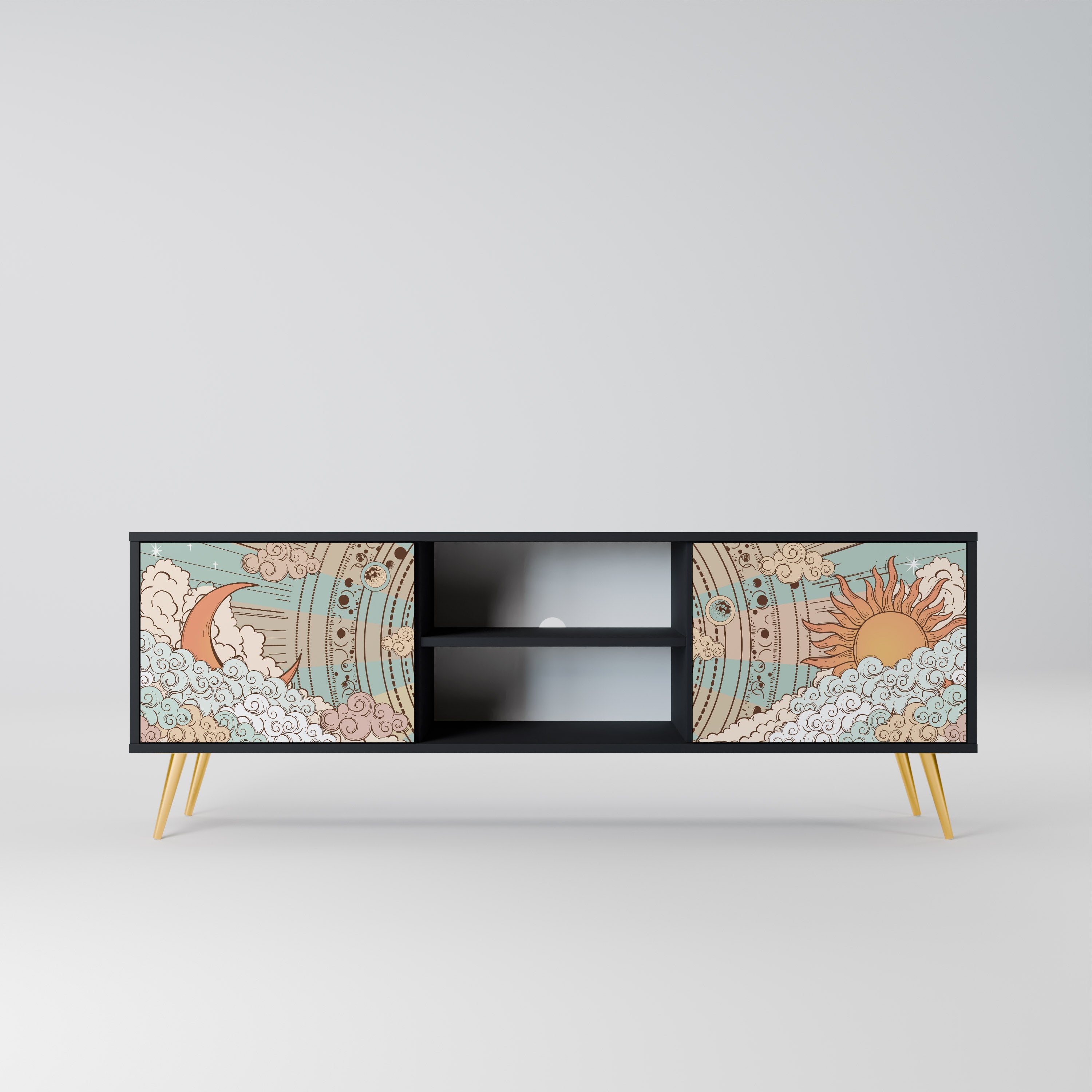 Mueble de TV de 2 puertas MYSTICAL STRUCTURE en acabado negro