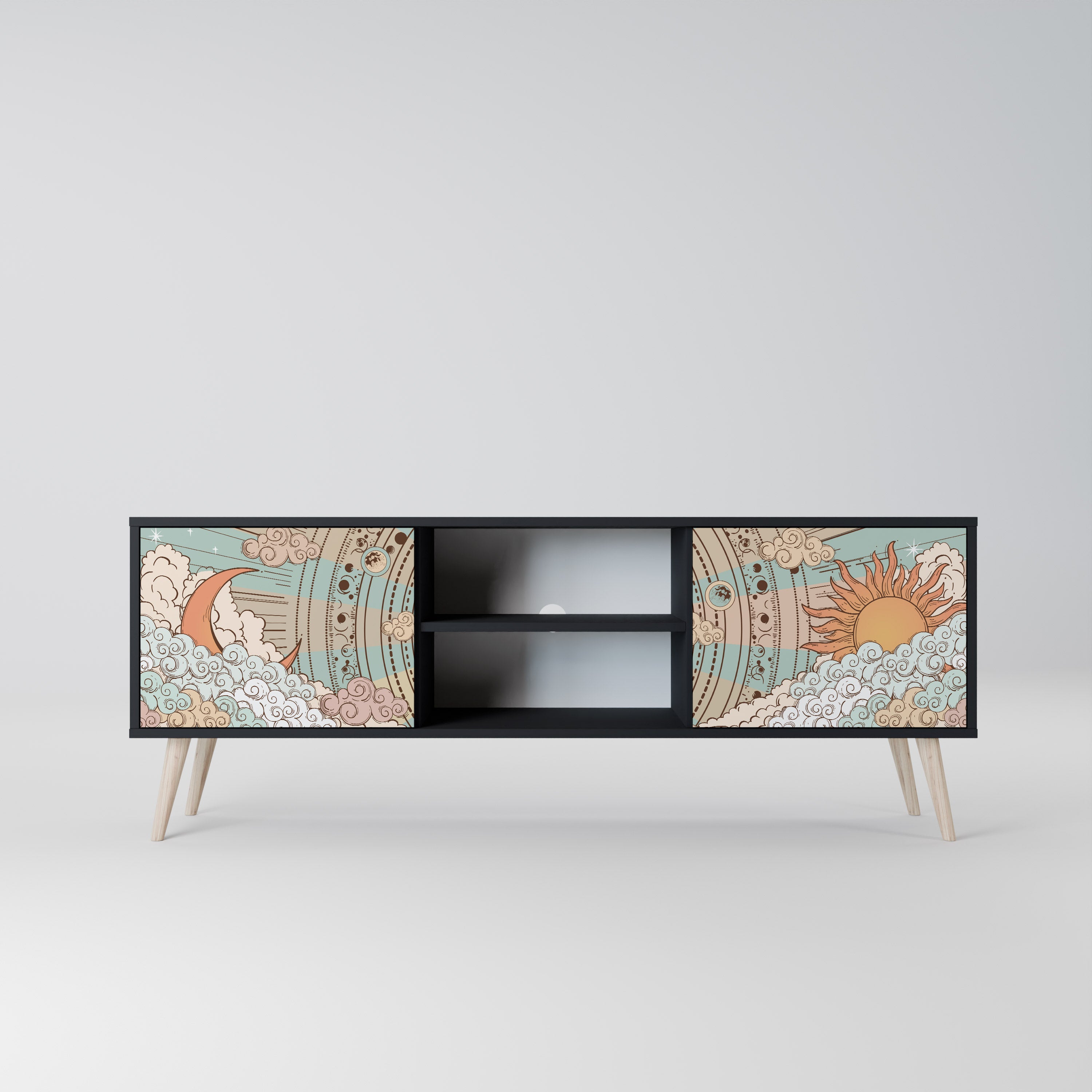 Mueble de TV de 2 puertas MYSTICAL STRUCTURE en acabado negro