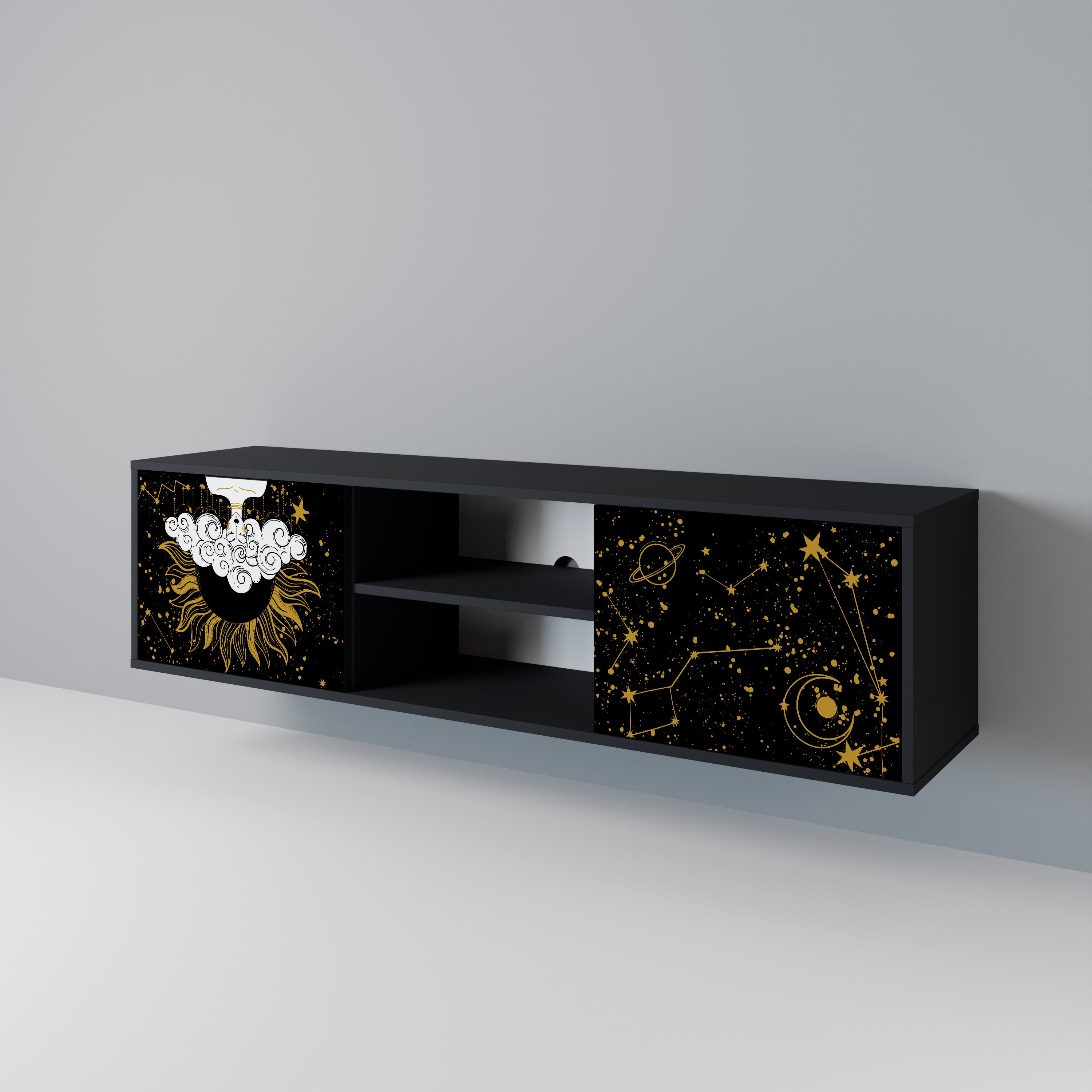 Mueble de TV STELLAR CONSTELLATIONS de 2 puertas con acabado negro