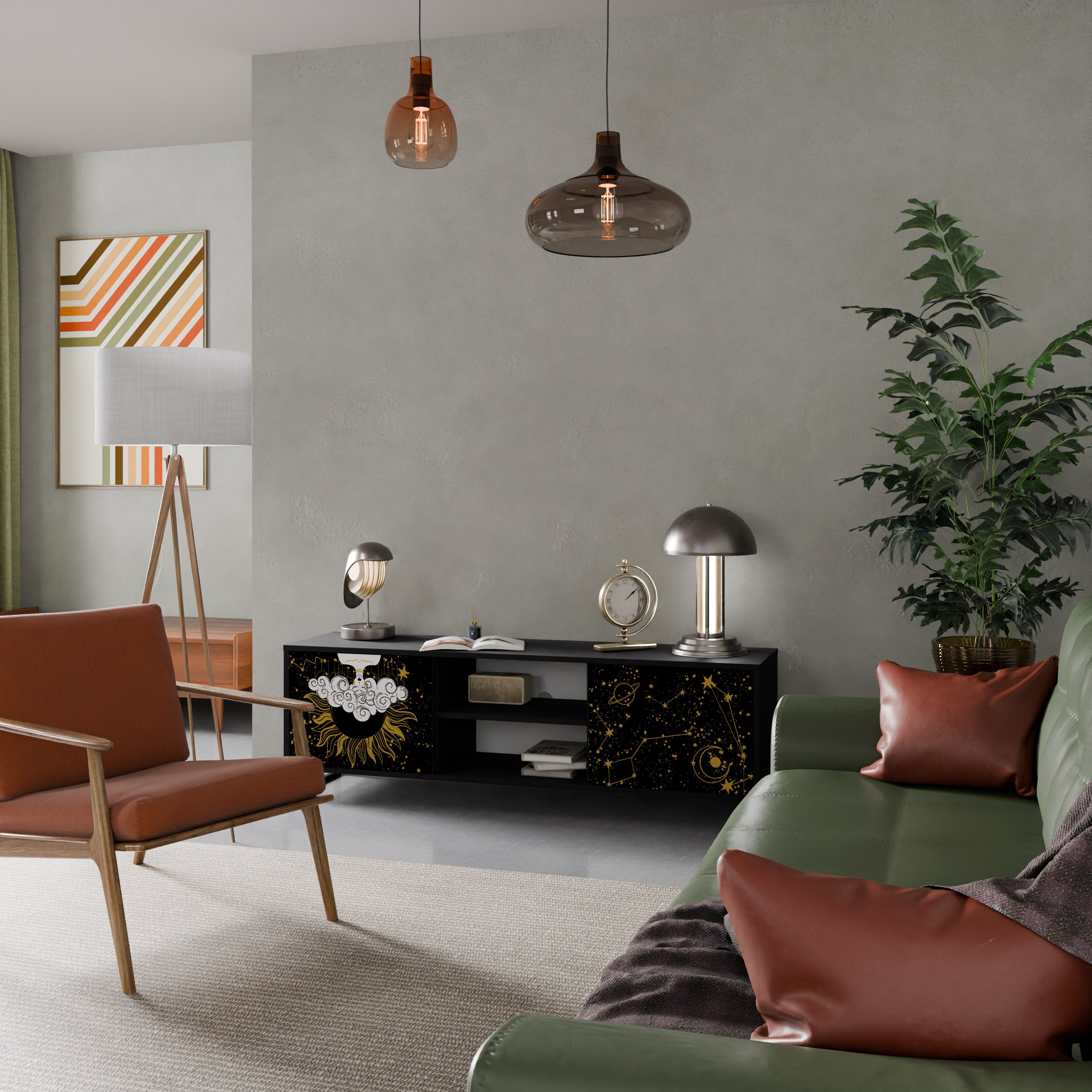 Mueble de TV STELLAR CONSTELLATIONS de 2 puertas con acabado negro