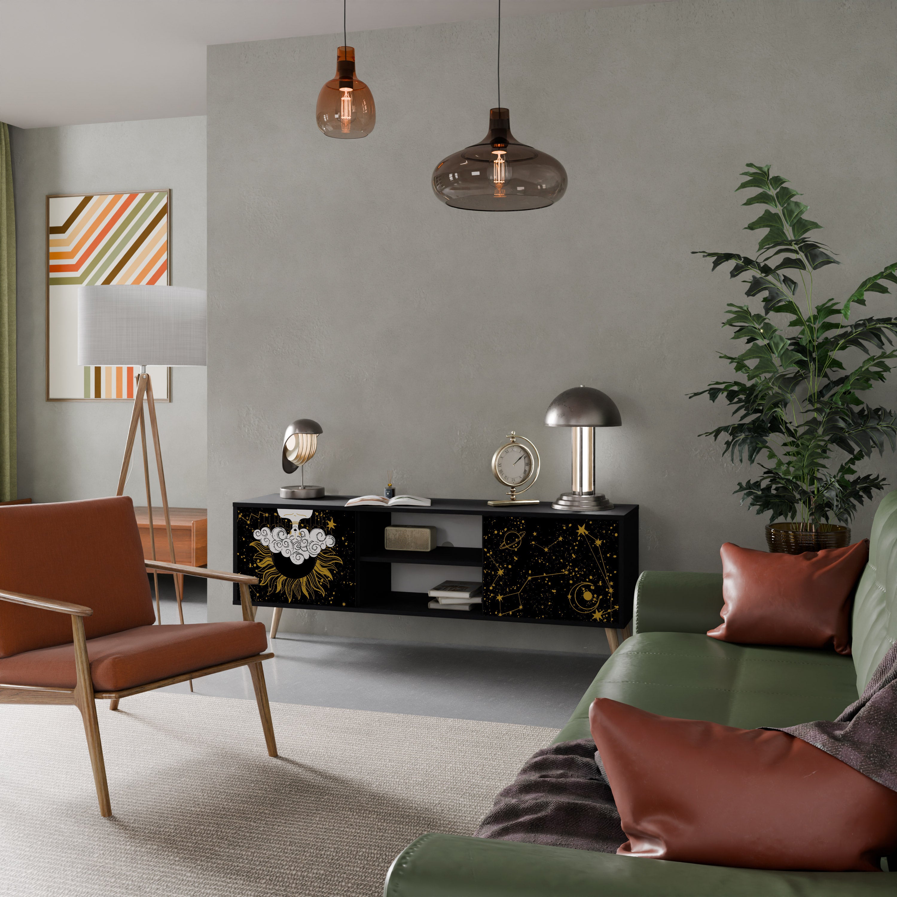 Mueble de TV STELLAR CONSTELLATIONS de 2 puertas con acabado negro