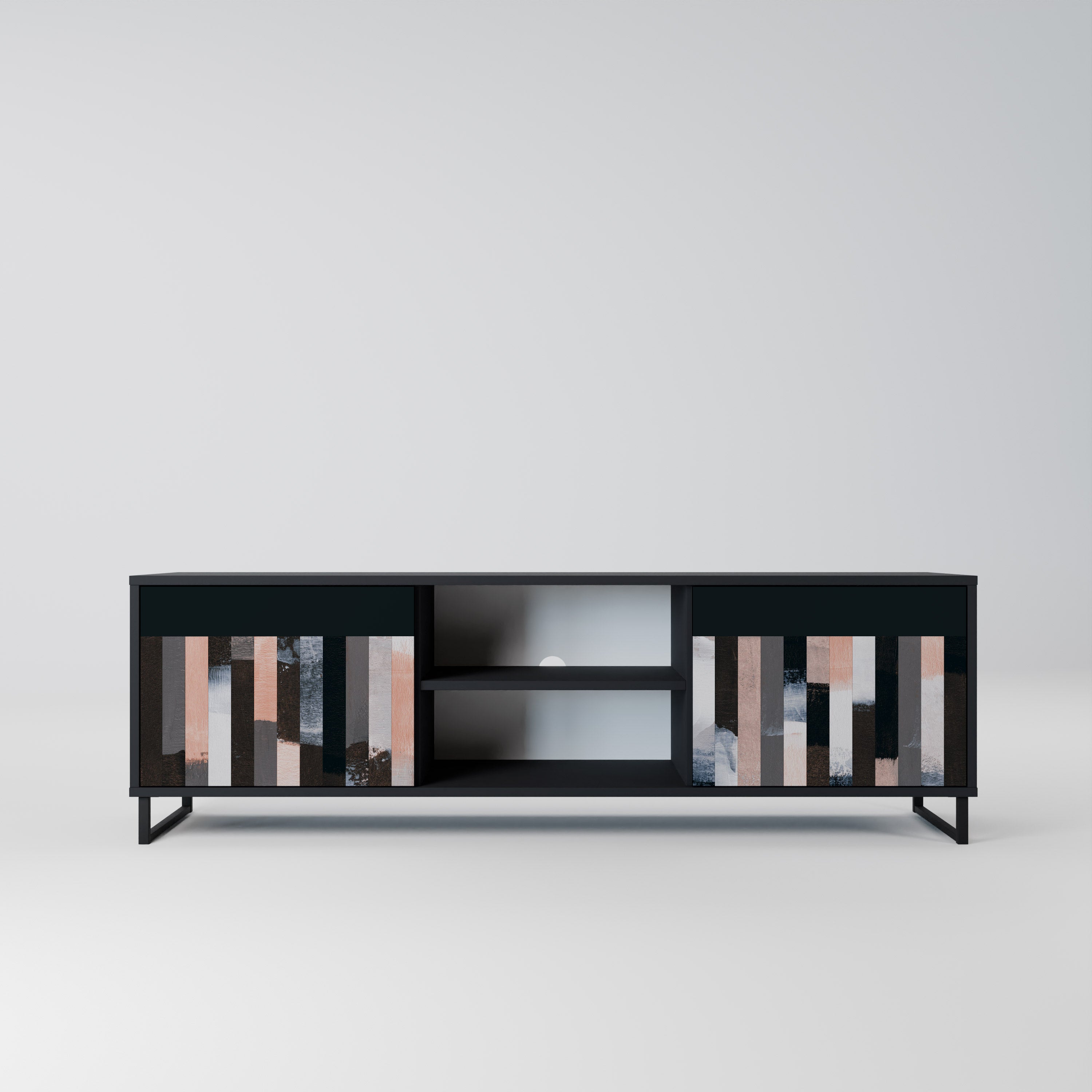 COLLAGE DE RECTÁNGULOS Mueble de TV de 2 puertas en acabado negro