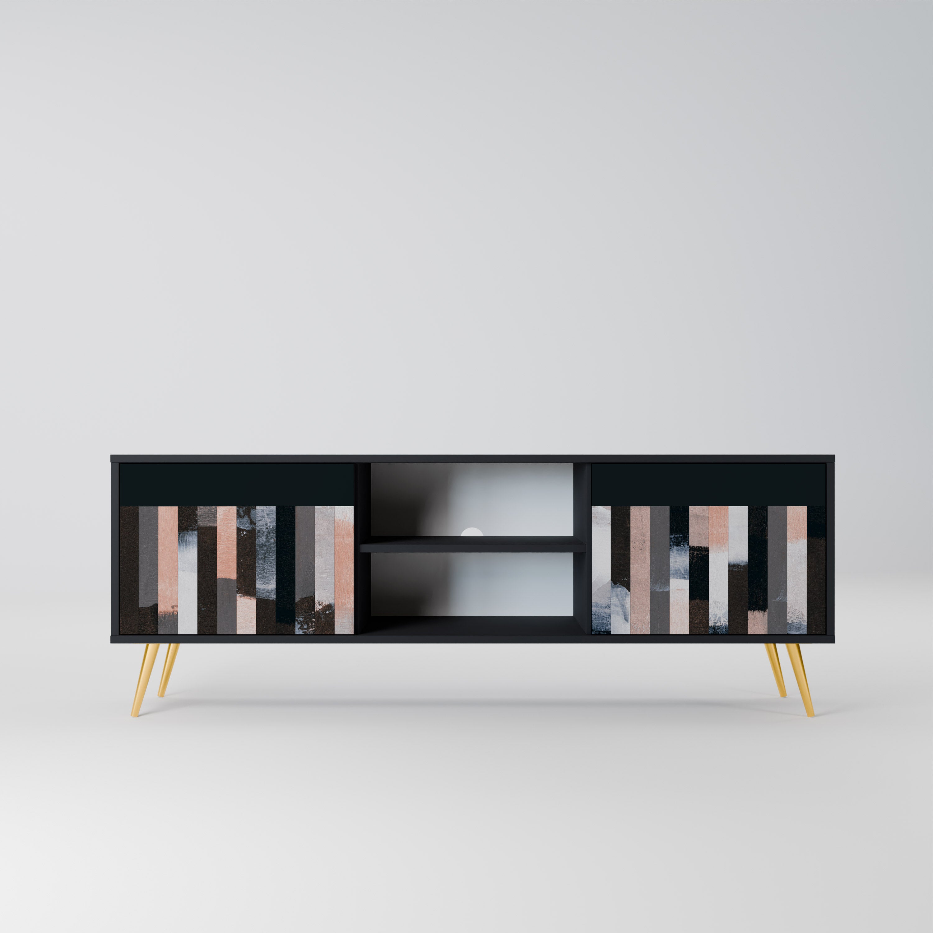 COLLAGE DE RECTÁNGULOS Mueble de TV de 2 puertas en acabado negro