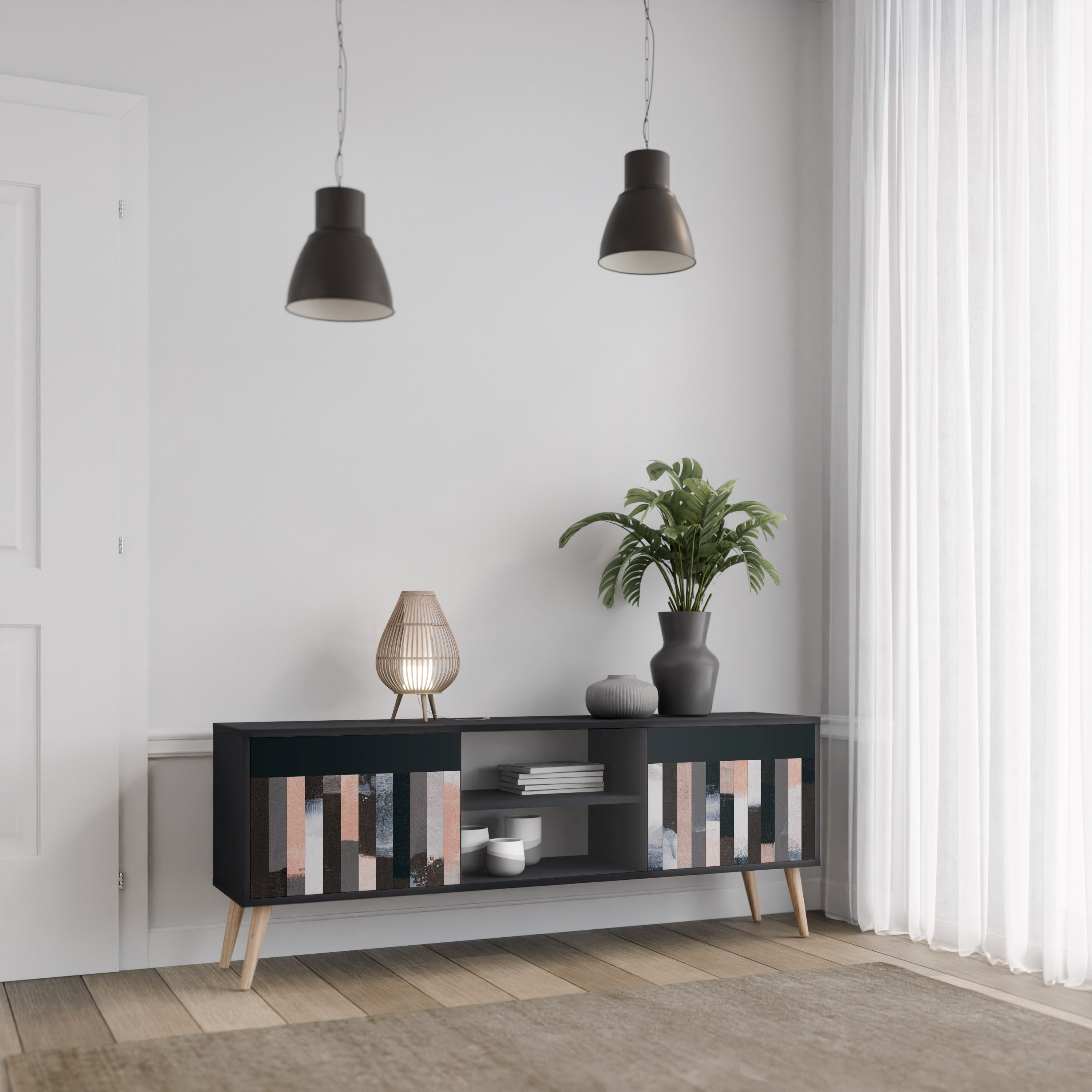 COLLAGE DE RECTÁNGULOS Mueble de TV de 2 puertas en acabado negro