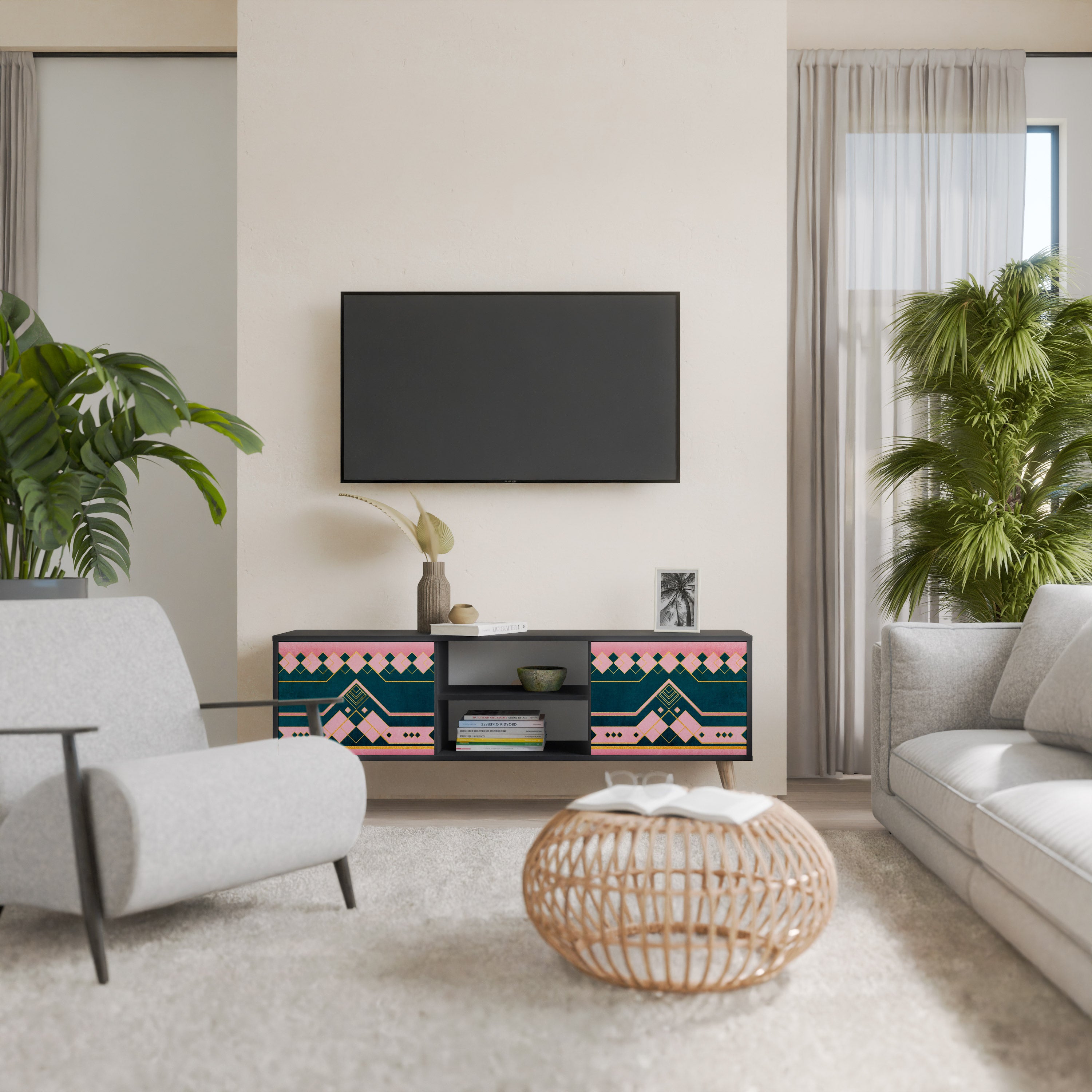 Mueble de TV de 2 puertas ROYAL COMPOSITION en acabado negro