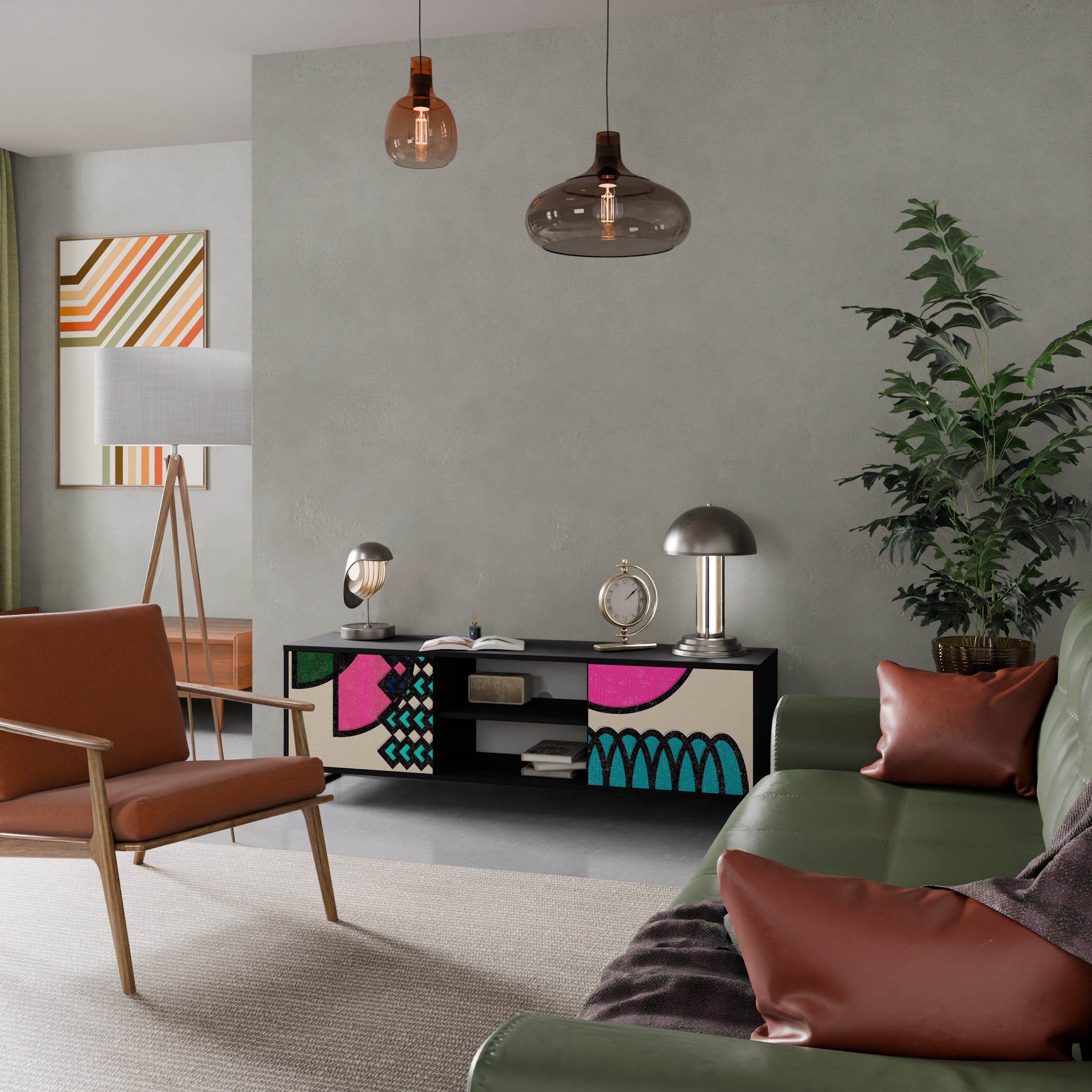 Mueble de TV GEOMETRIC RHAPSODY de 2 puertas con acabado negro